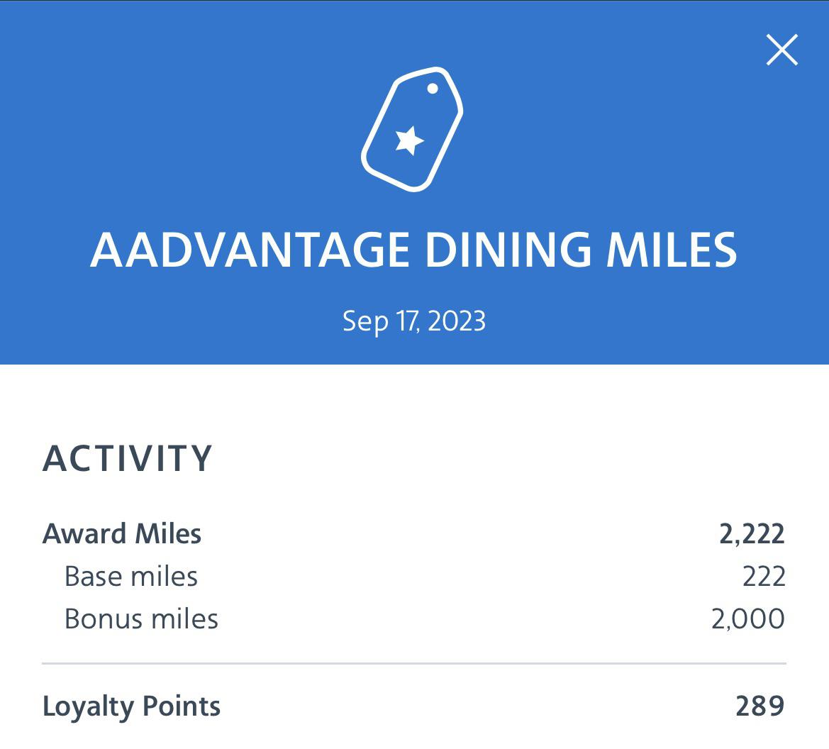 AAdvantage Dining Program 2000 Bonus Miles r/americanairlines
