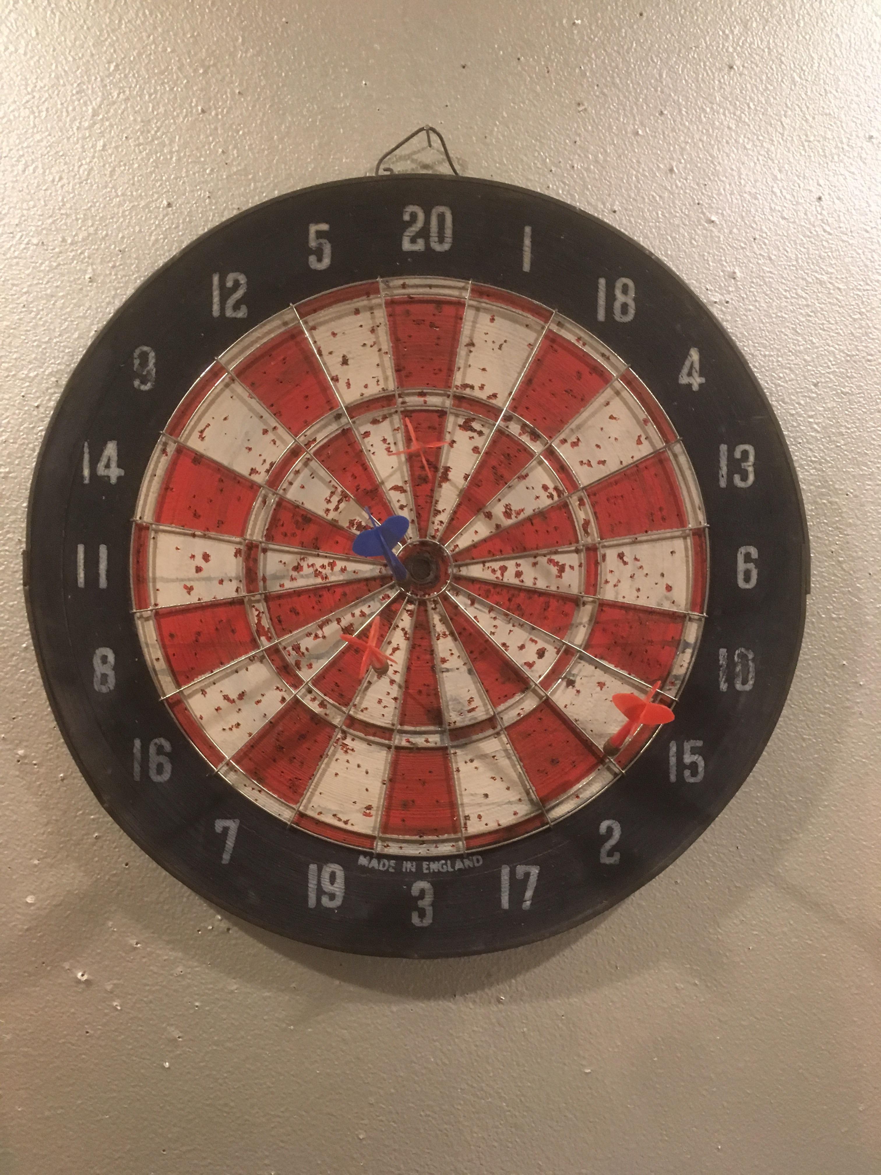 My old dart board has been well loved as well as my wall r/Wellworn