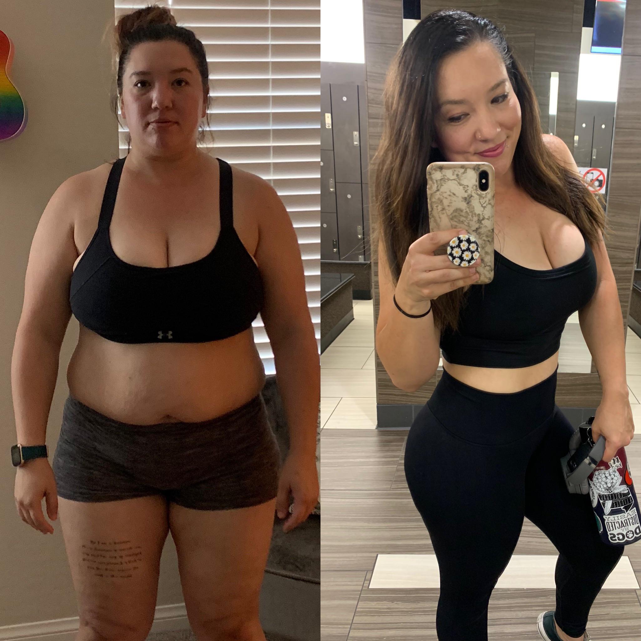 F/41/5’1” [190 lbs > 144 lbs =46 lbs] 9 months of work. September 2020