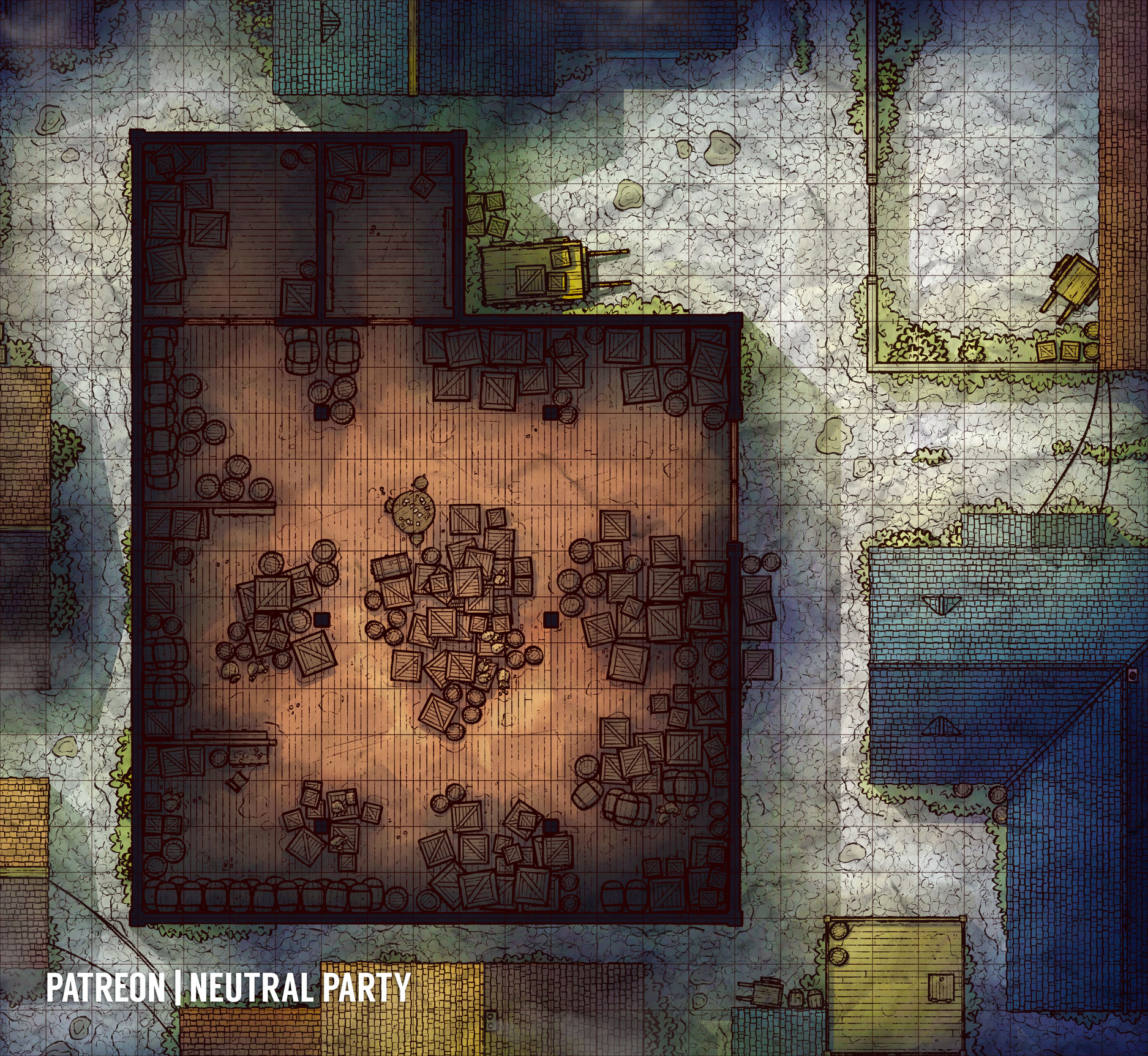 [OC][Art] Cluttered Warehouse Battlemap DnD