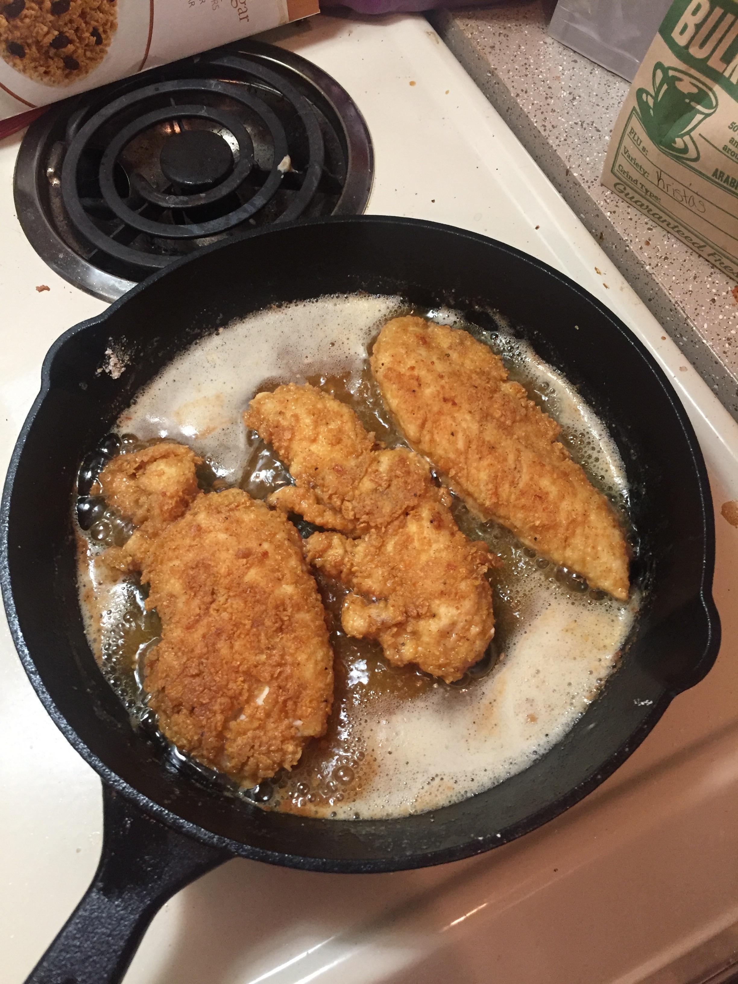 Homemade chicken tenders! r/castiron