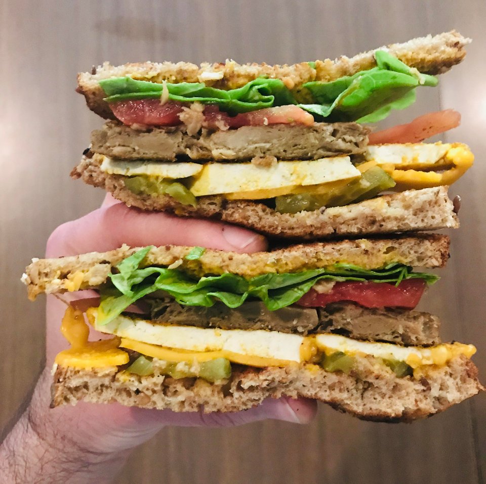 Classic Breakfast Sandwich. Dave’s Bread, lettuce, tomato, vegan