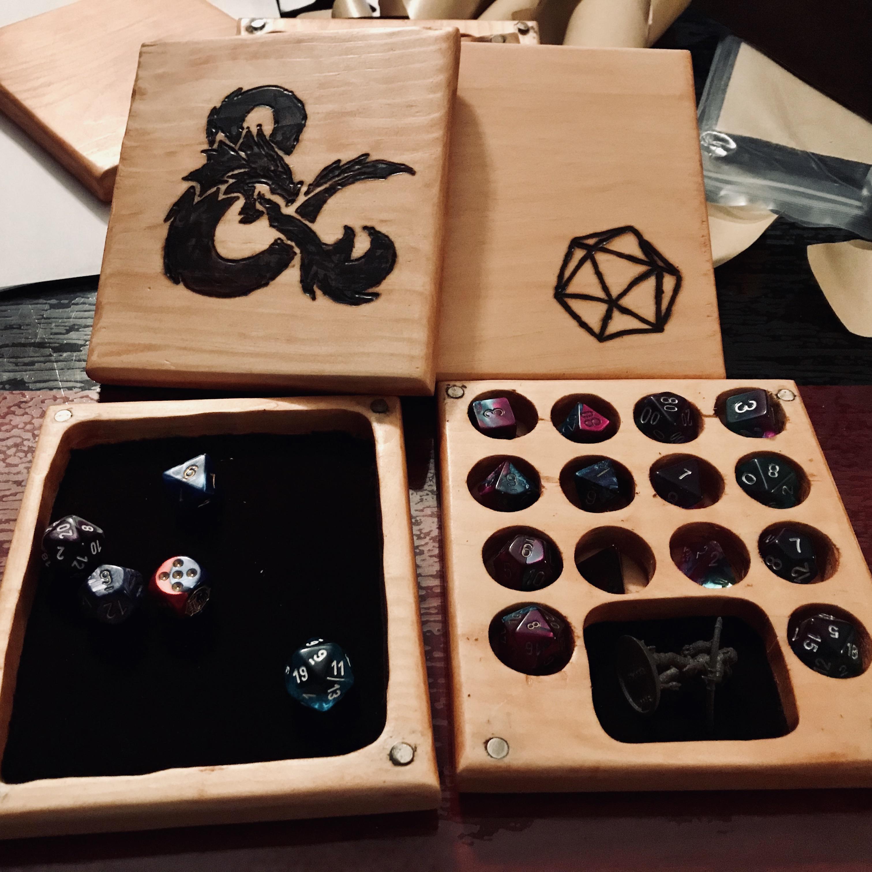 Handmade dice trays for all my party members. Room for two sets and a