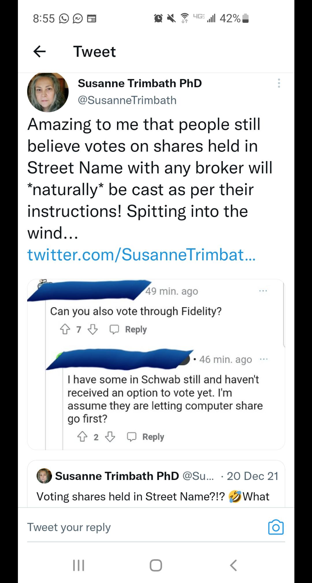 Amazing to me that people still believe votes on shares held in Street