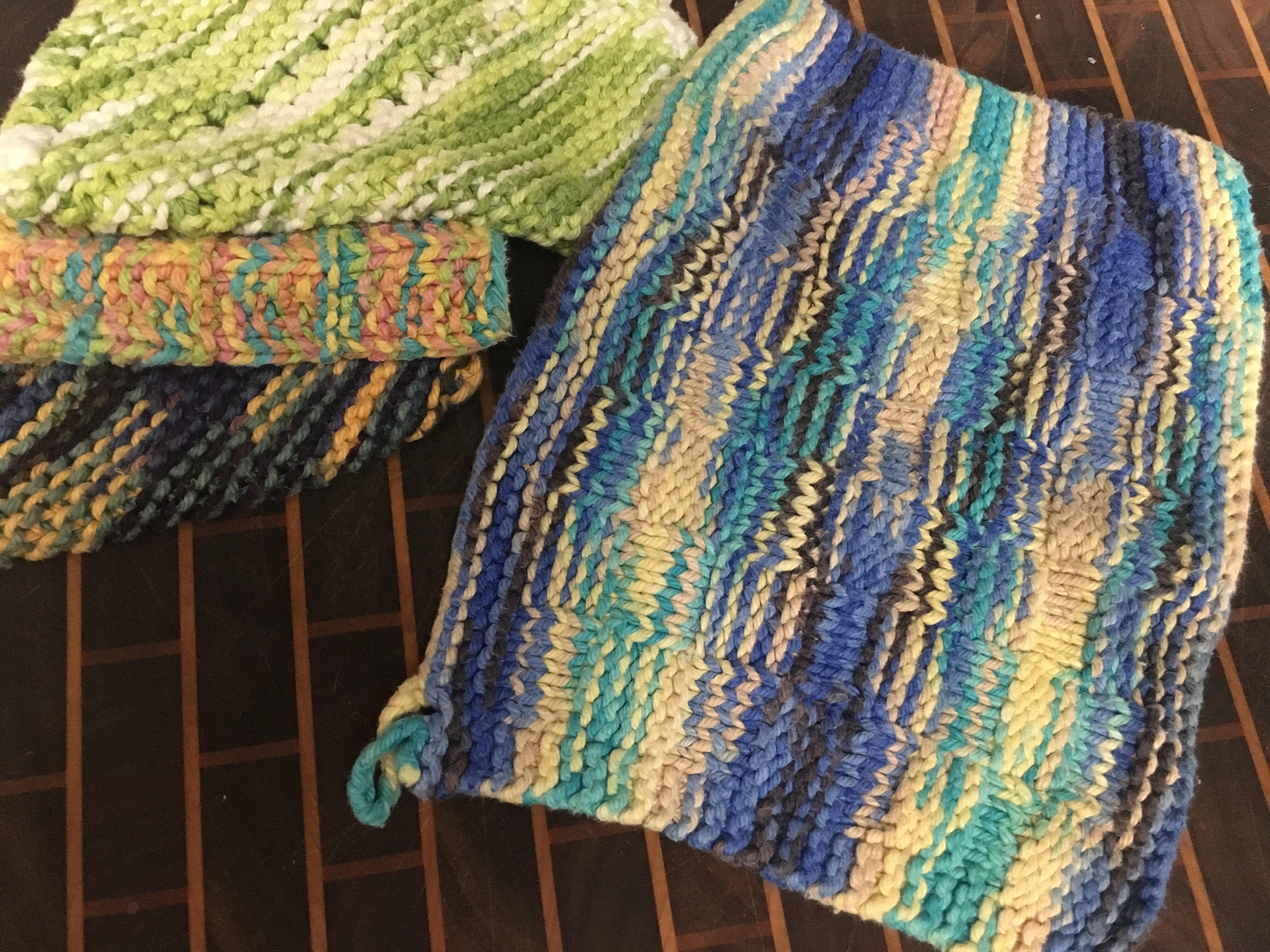 Knitted cotton dish rags, 8 years of daily use and still going strong