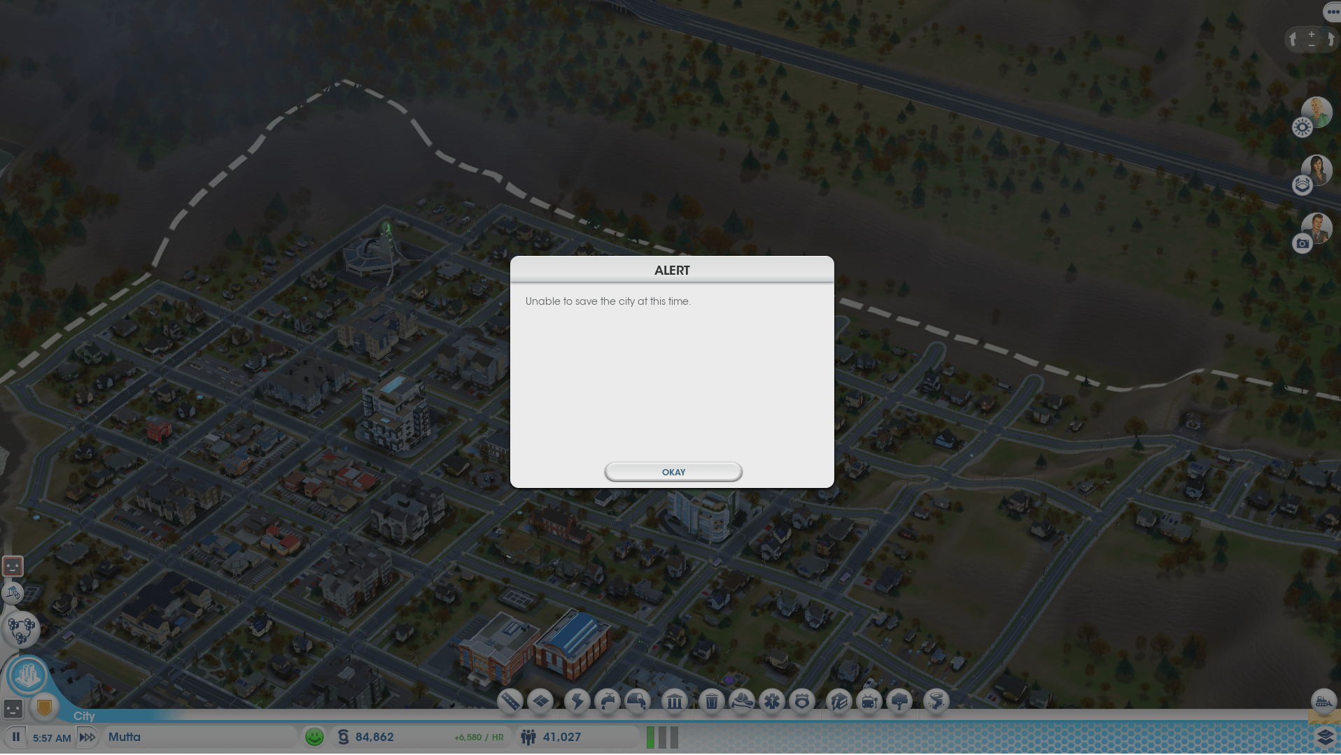 "Unable to save the city at this time" error message in SC2013? What to