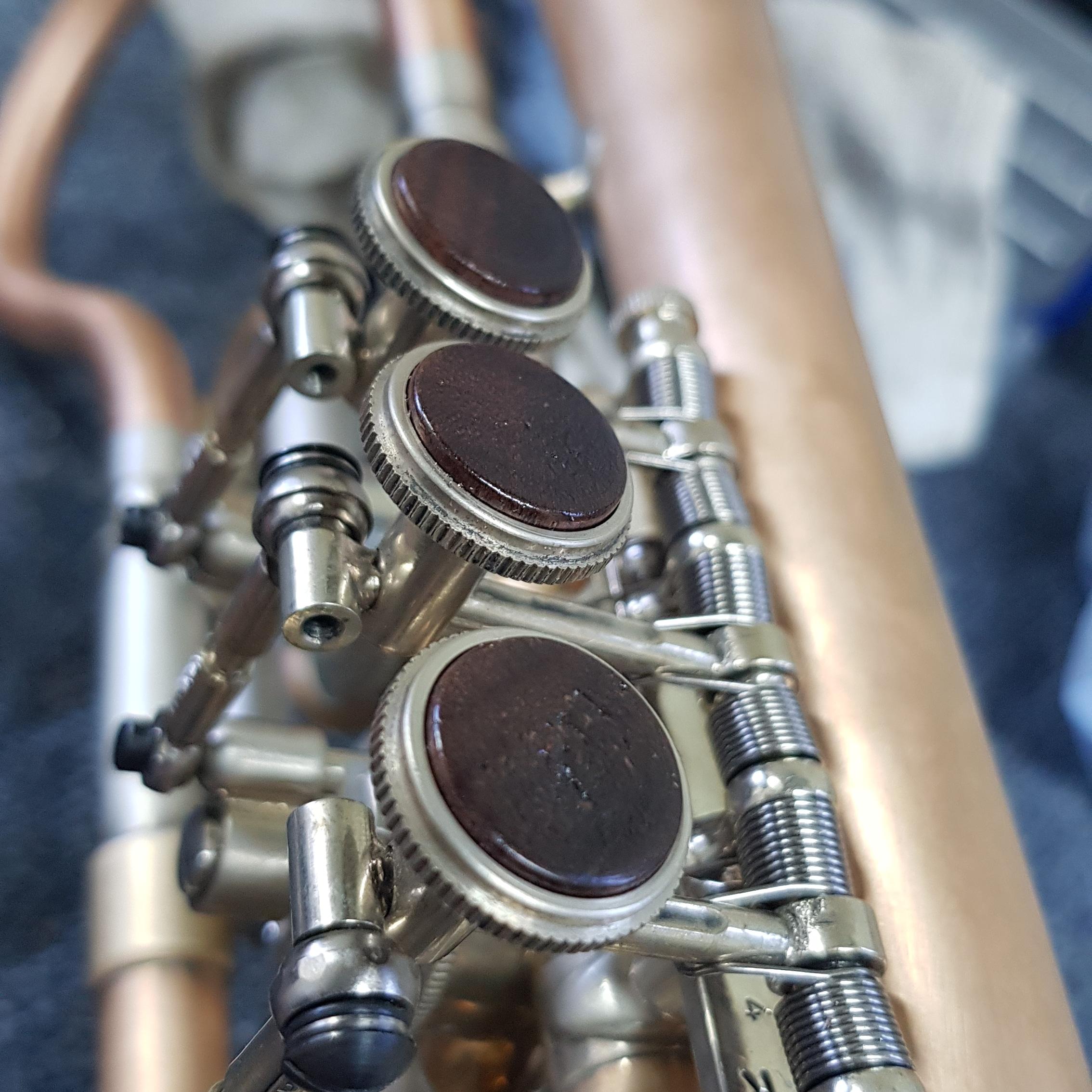 Some walnut finger button inlays I made for a Custom Trumpet I also