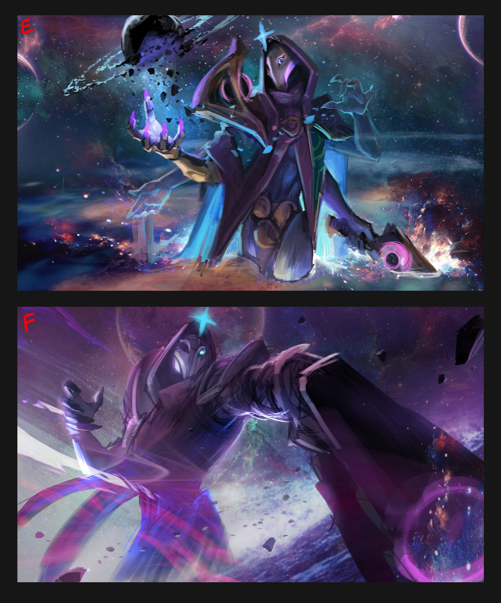 Initial Dark Cosmic Jhin splash art sketches. JhinMains