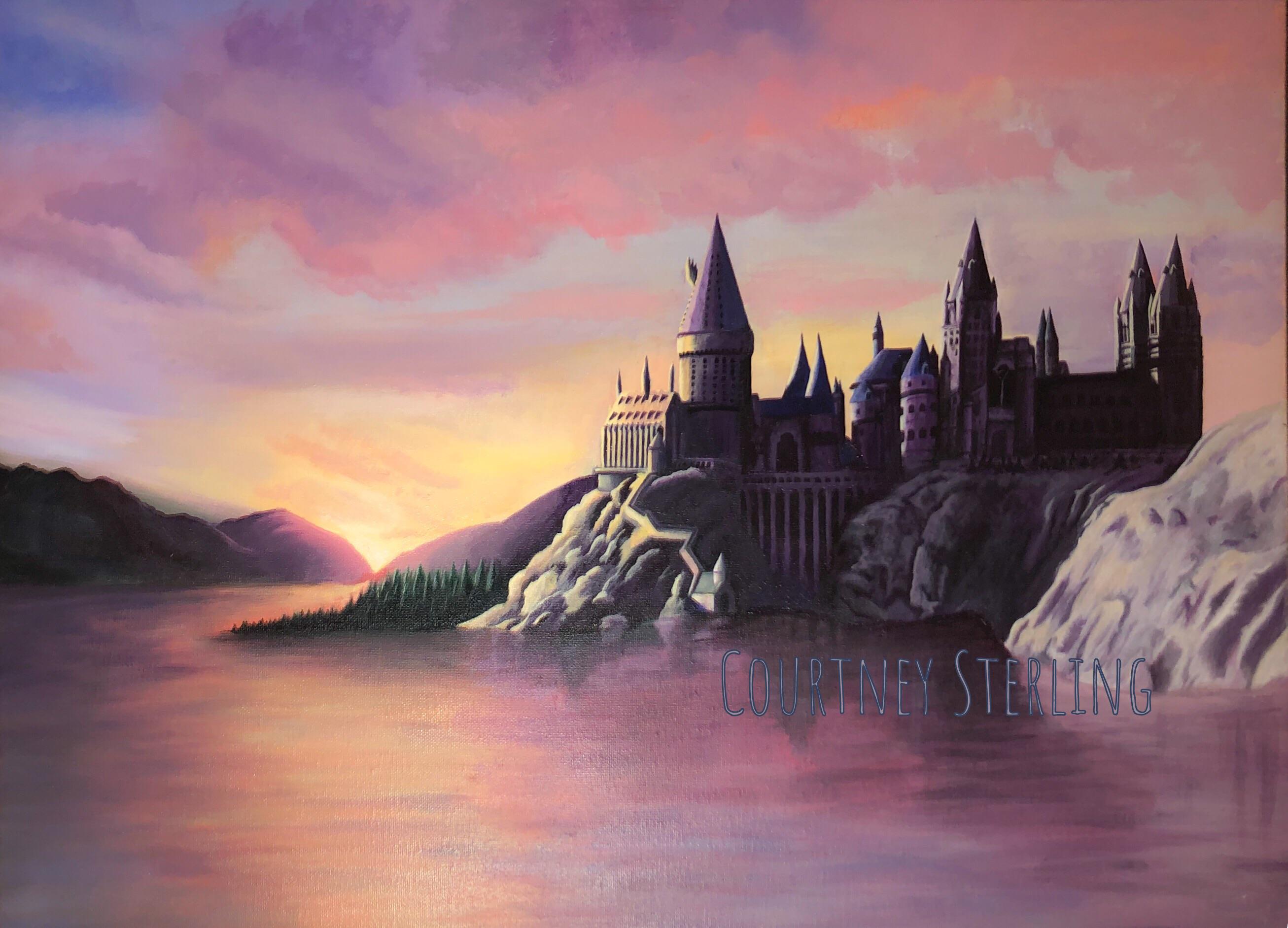 Almost finished with this acrylic painting of hogwarts after 30+ hours