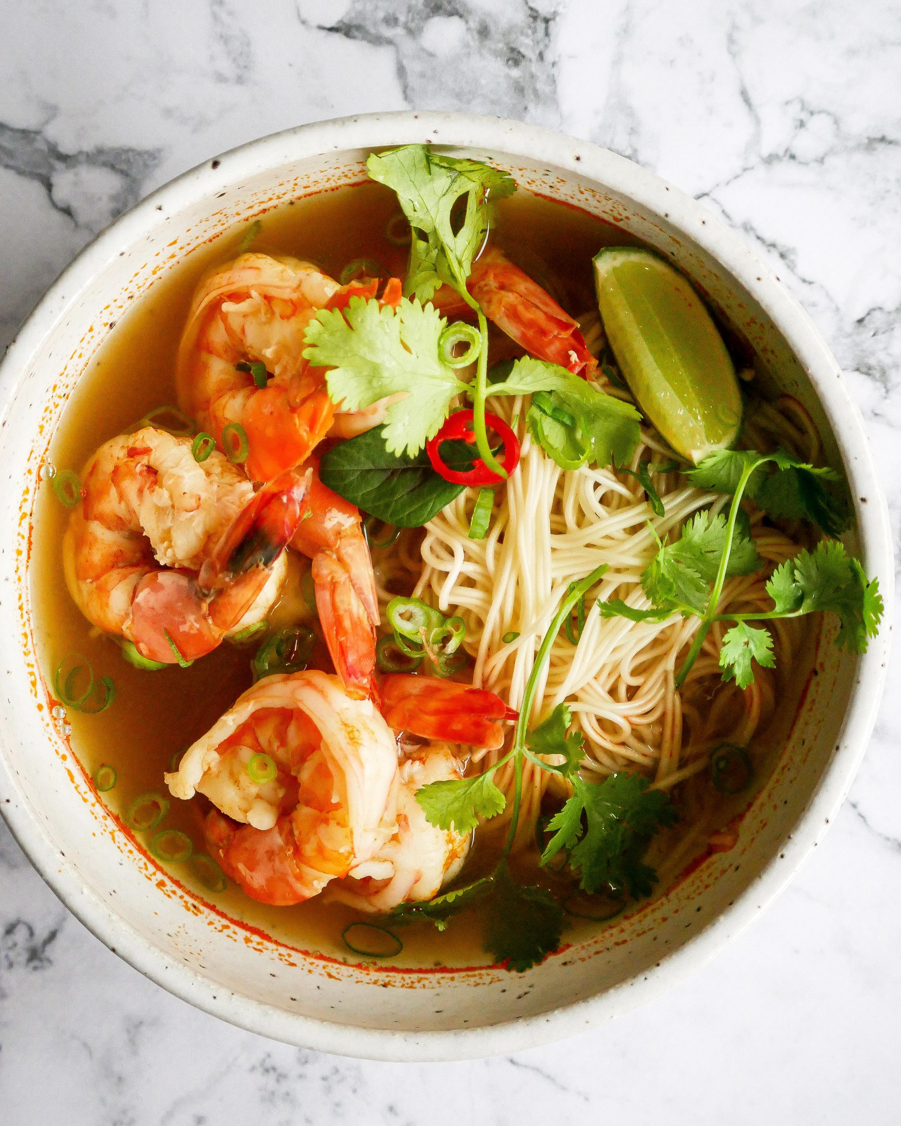 Asian spiced prawn noodle soup with a rich homemade prawn broth r/recipes