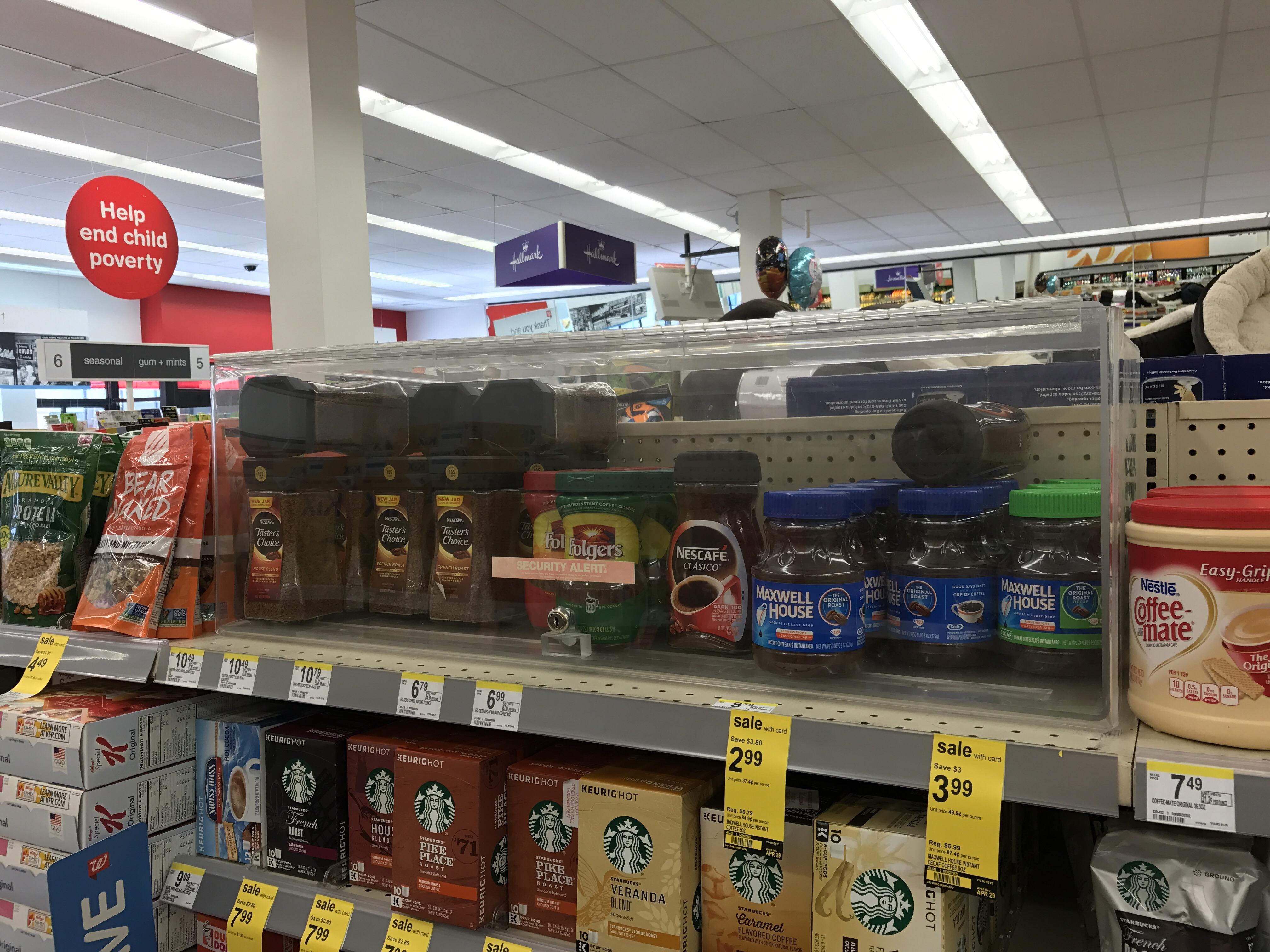 Walgreens in Chinatown, San Francisco has all the instant coffee locked