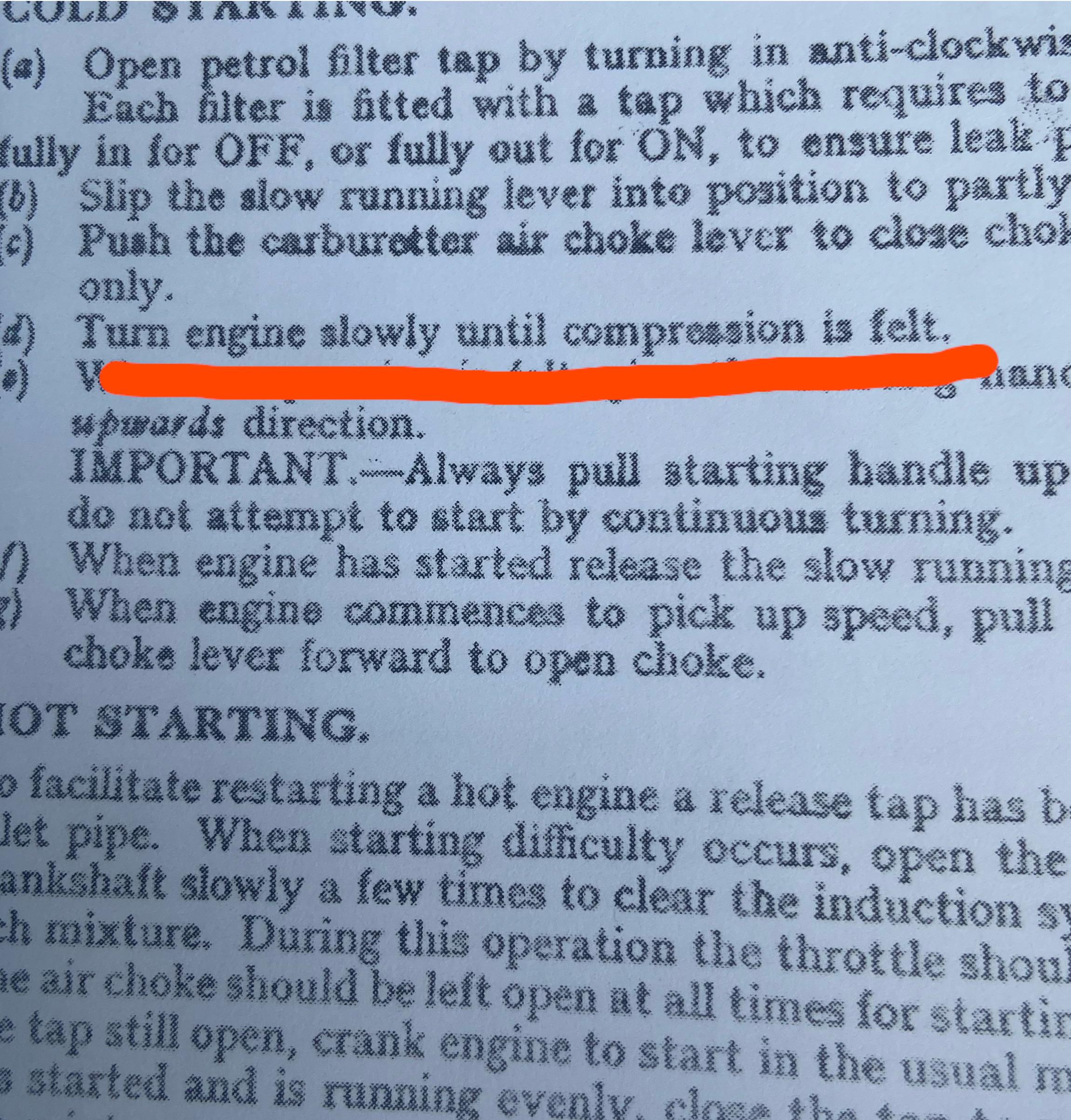 My instructions say ‘turn engine slowly until compression is felt’ What