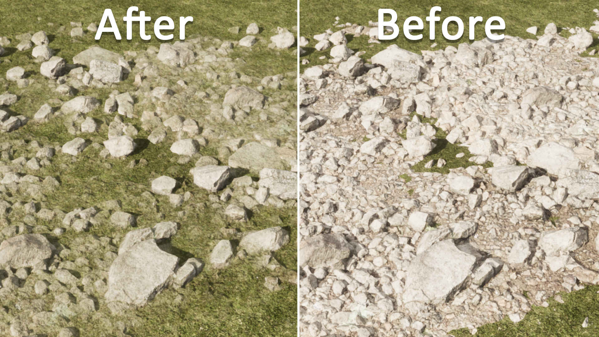 Simply put, Runtime Virtual Texturing or RVT is a way to blend objects