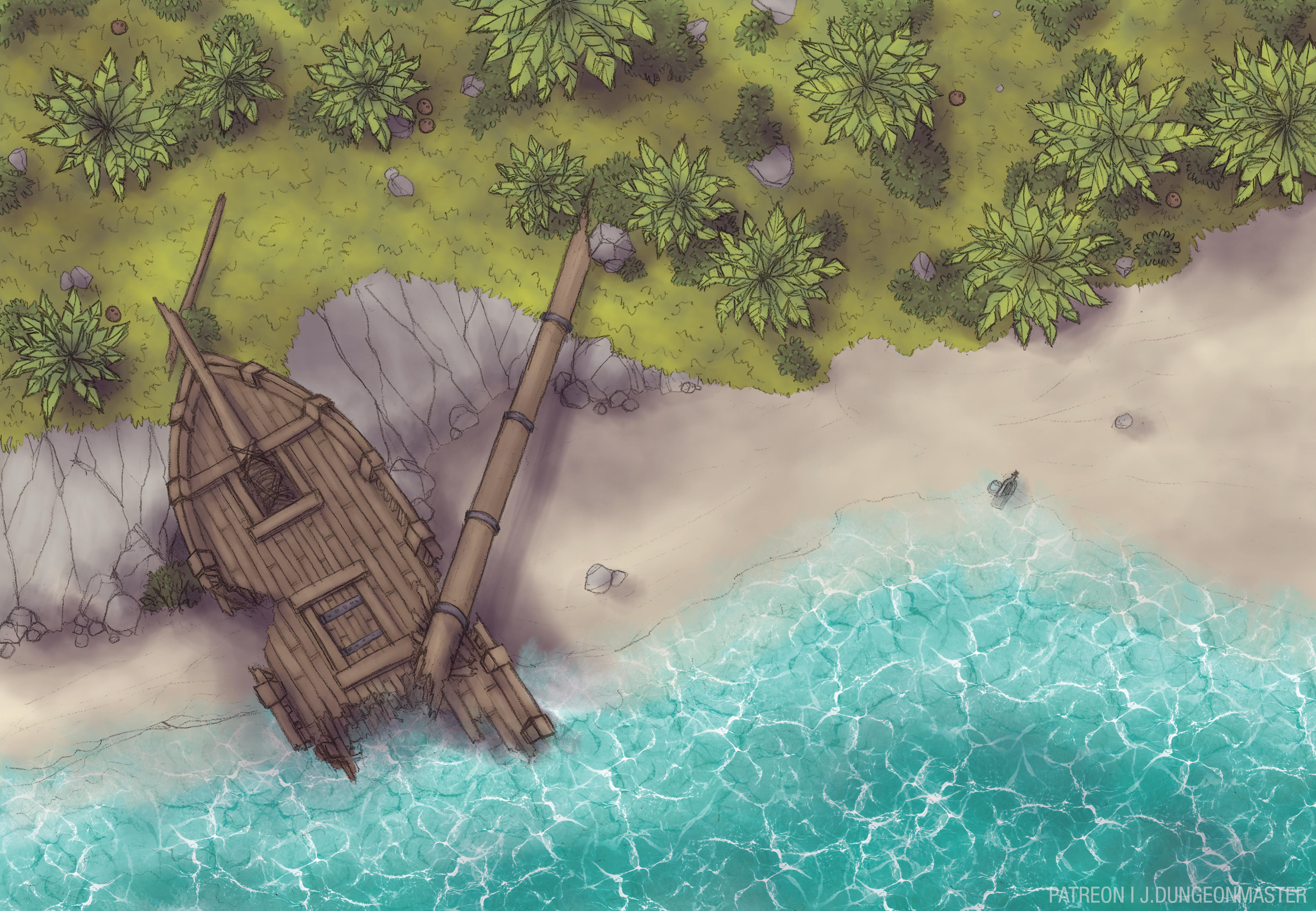 The Island Wreck Tropical Battlemap (21x30 Grid) r/battlemaps