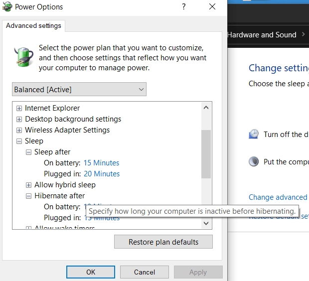This ' Hibernate after { x } Minutes ' option hibernates your system