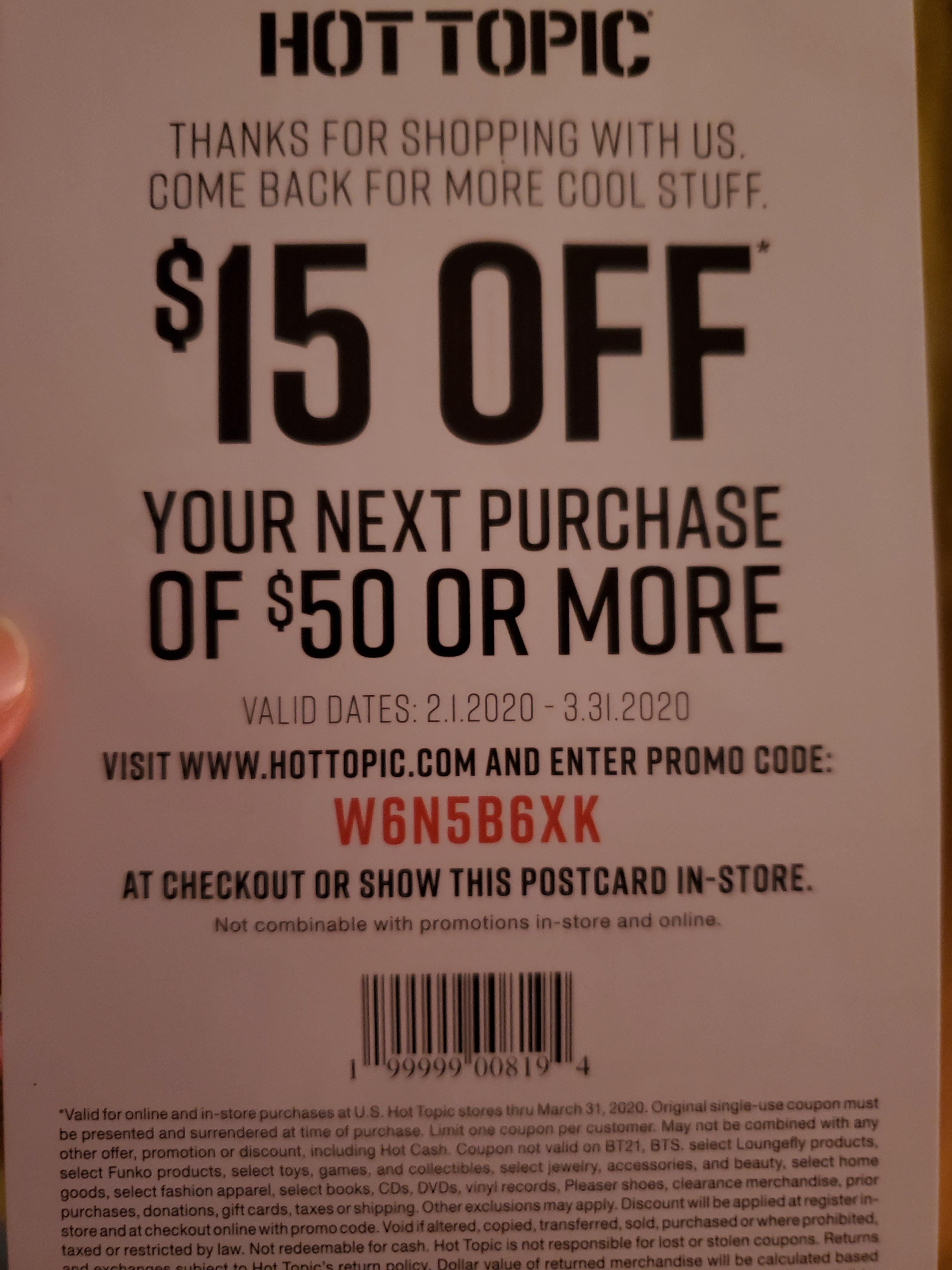 Hot Topic Coupon For Whoever Needs It HotTopic