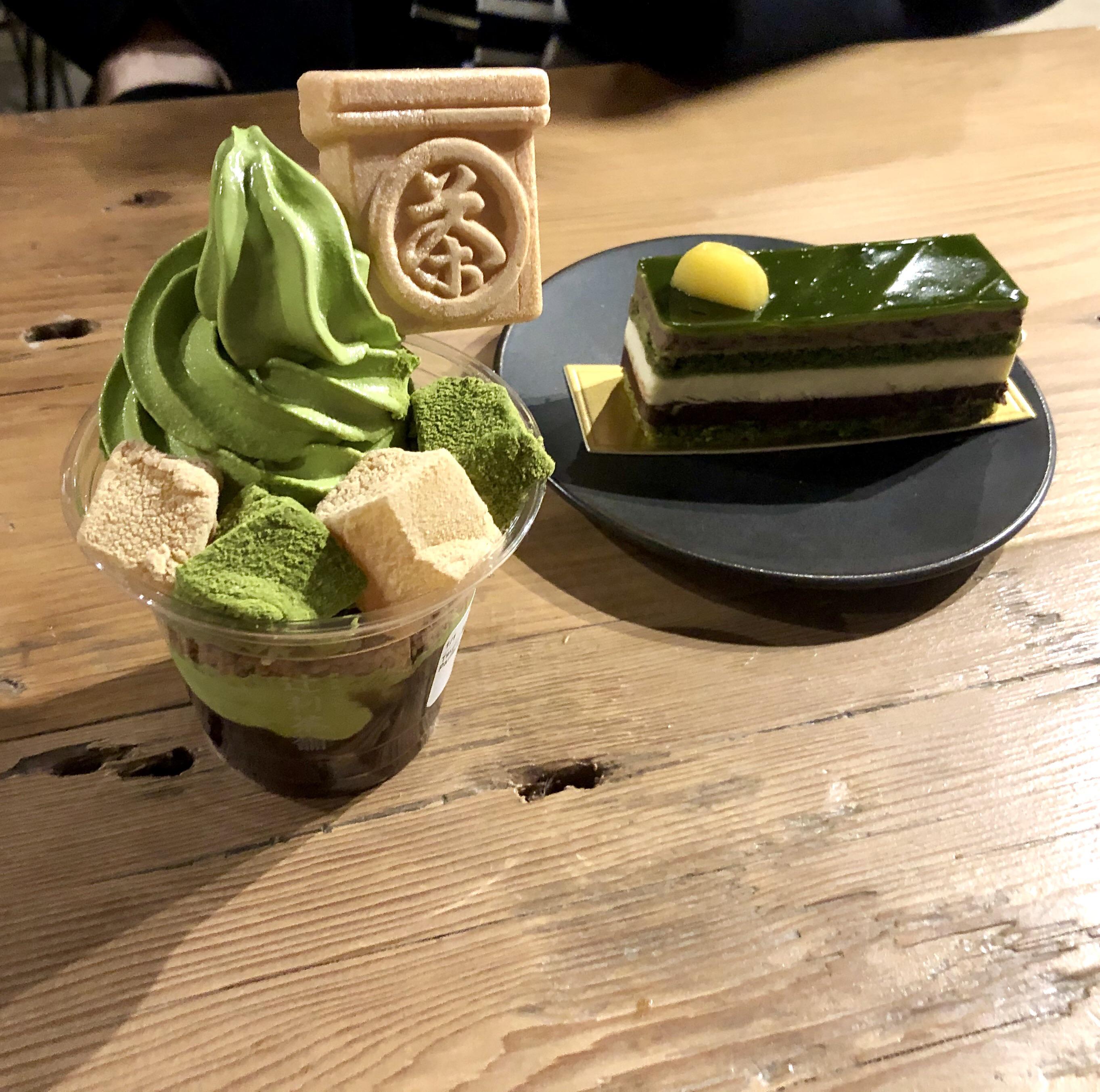 Matcha ice cream dessert and opera cake r/Matcha