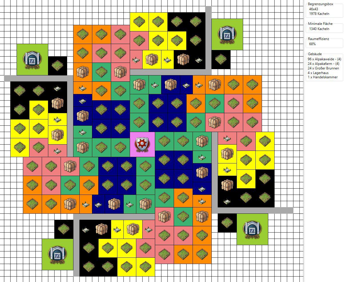 Layout Alpakafarm with silo´s (Fountains=silo) r/anno