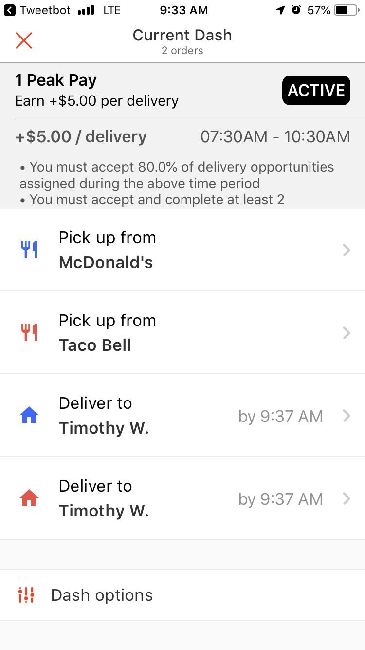 1 customer, 2 orders, +5 peak pay 🙌🏾🙌🏾 r/doordash