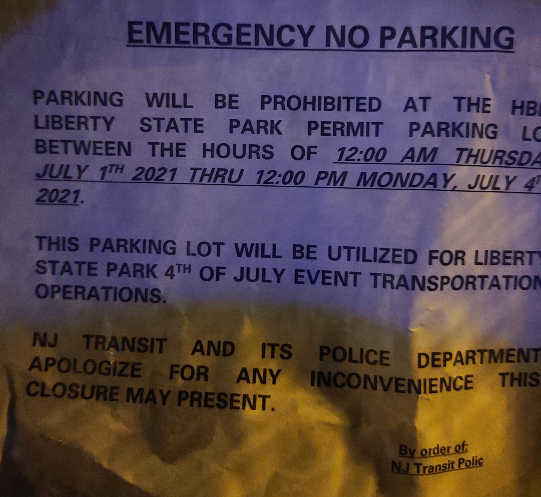 If you're parked at the Liberty State Park Light Rail Lot, you have