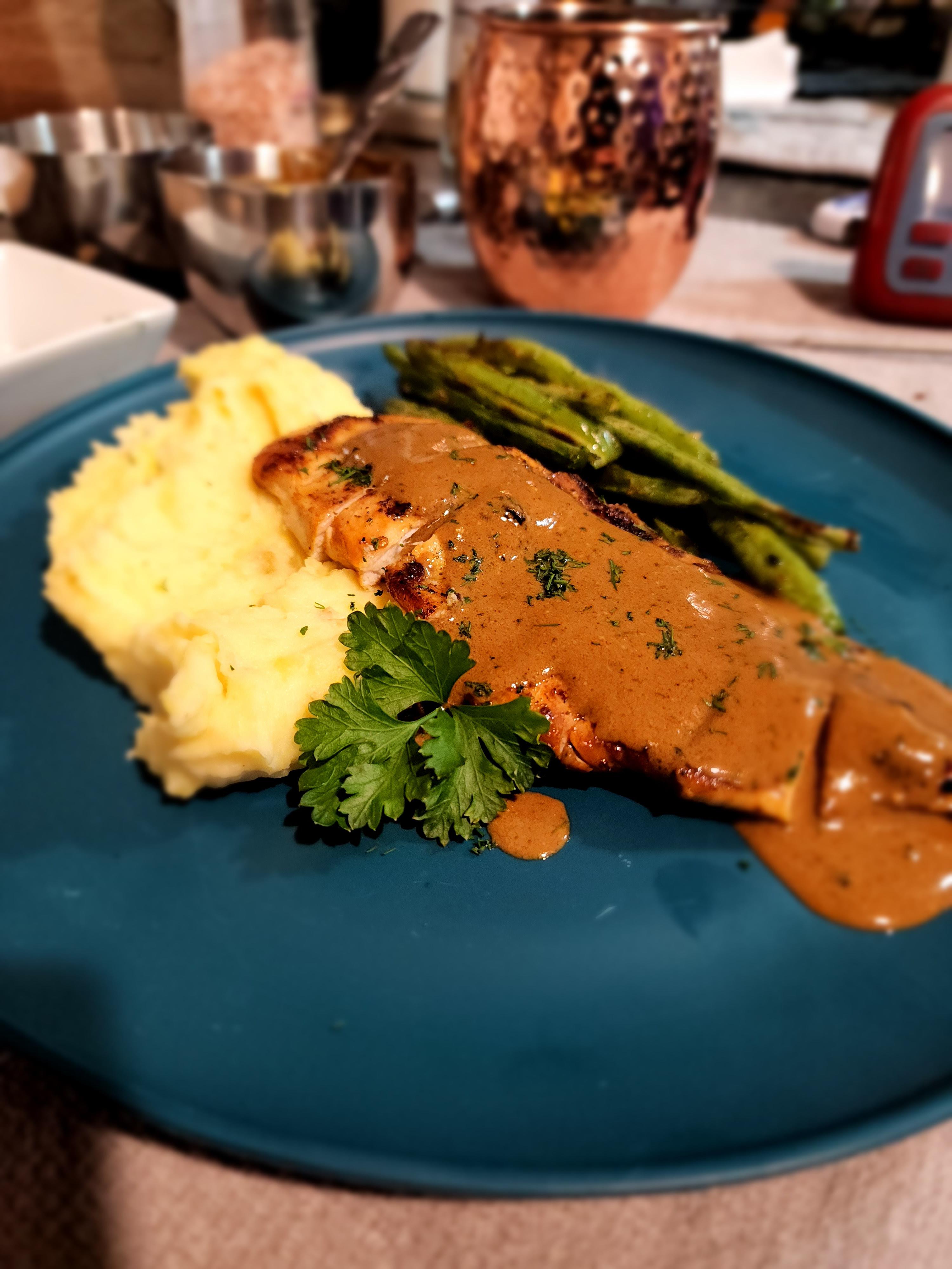 Dijon Dill Chicken. Swapped out the roasted potatoes with mash r