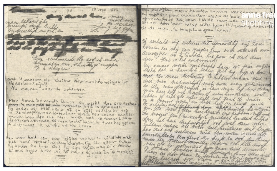 [Dutch > English] Two new pages of Anne Frank's diary were discovered a few years ago, but they
