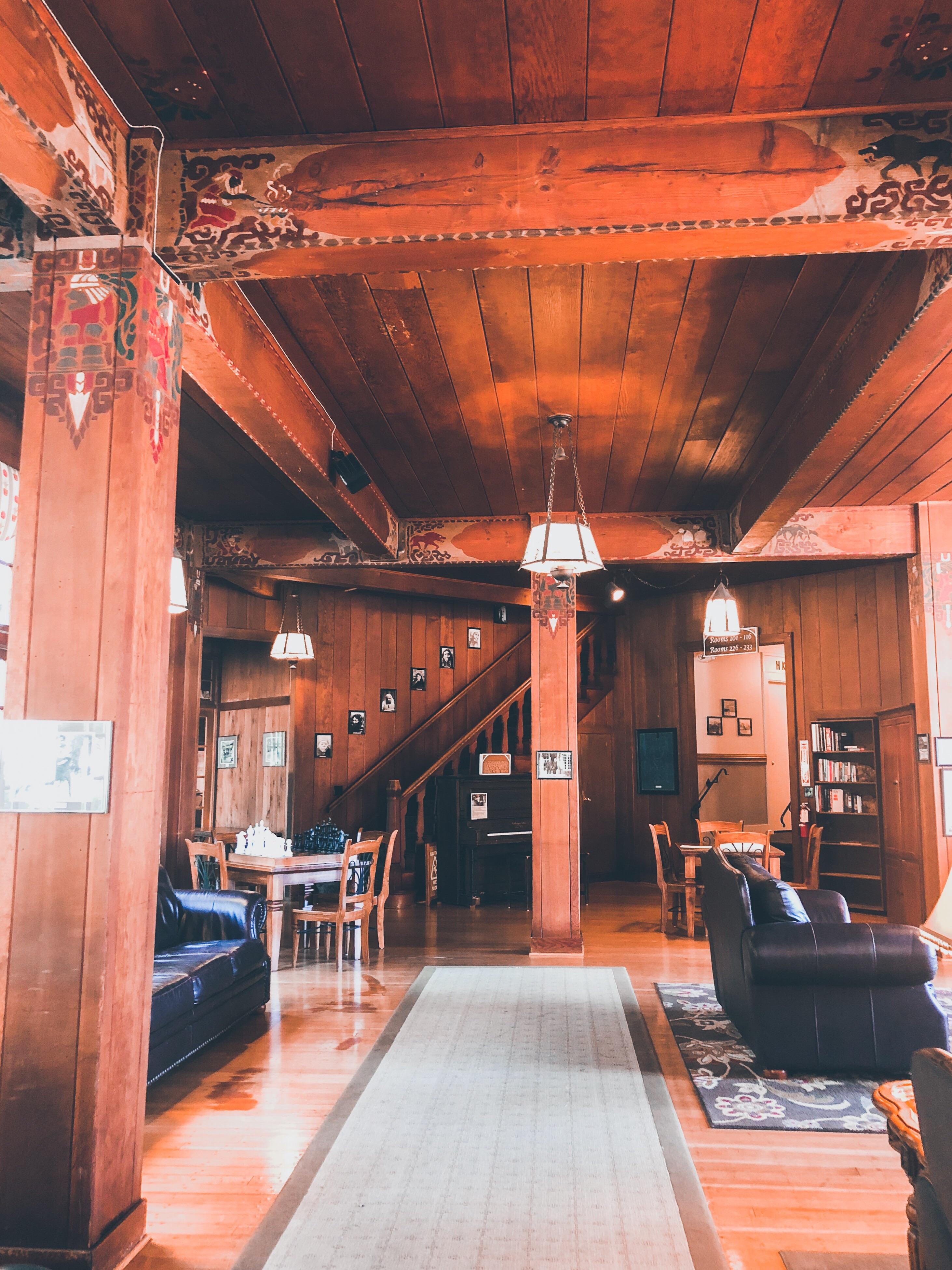 This is a lodge. But the wood everywhere and couches make it feel cozy