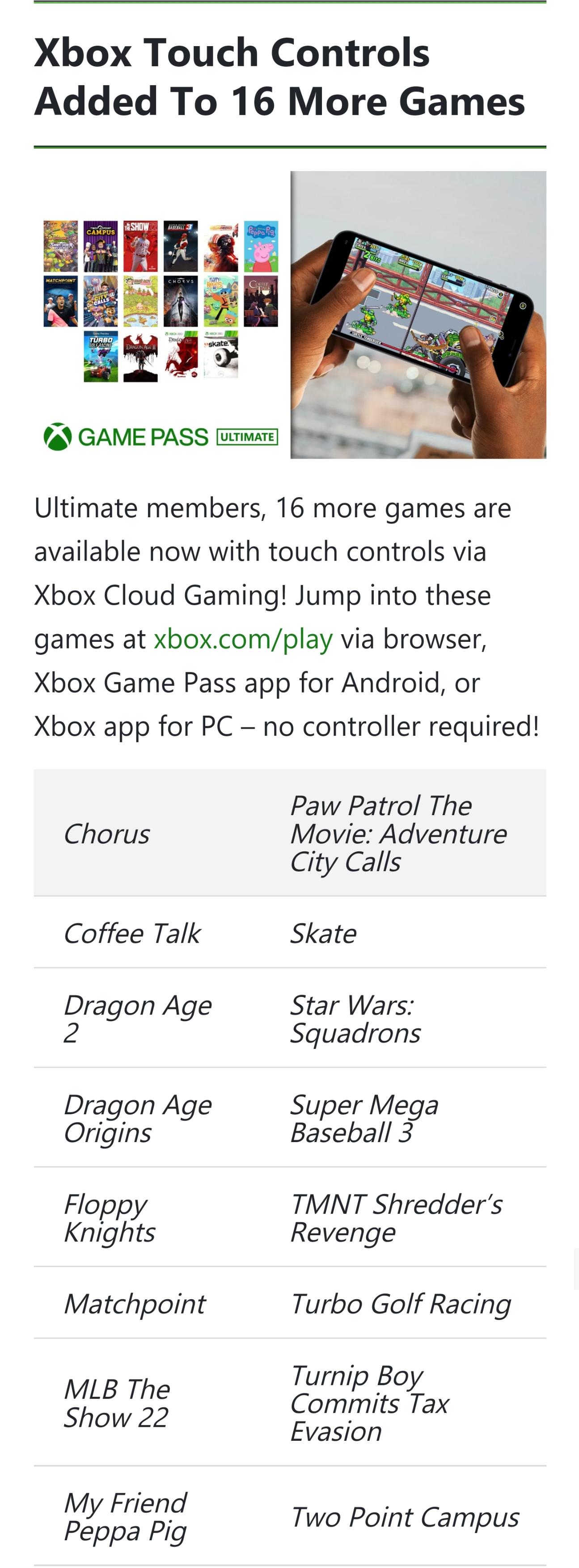 16 more games added to touch controls r/xcloud