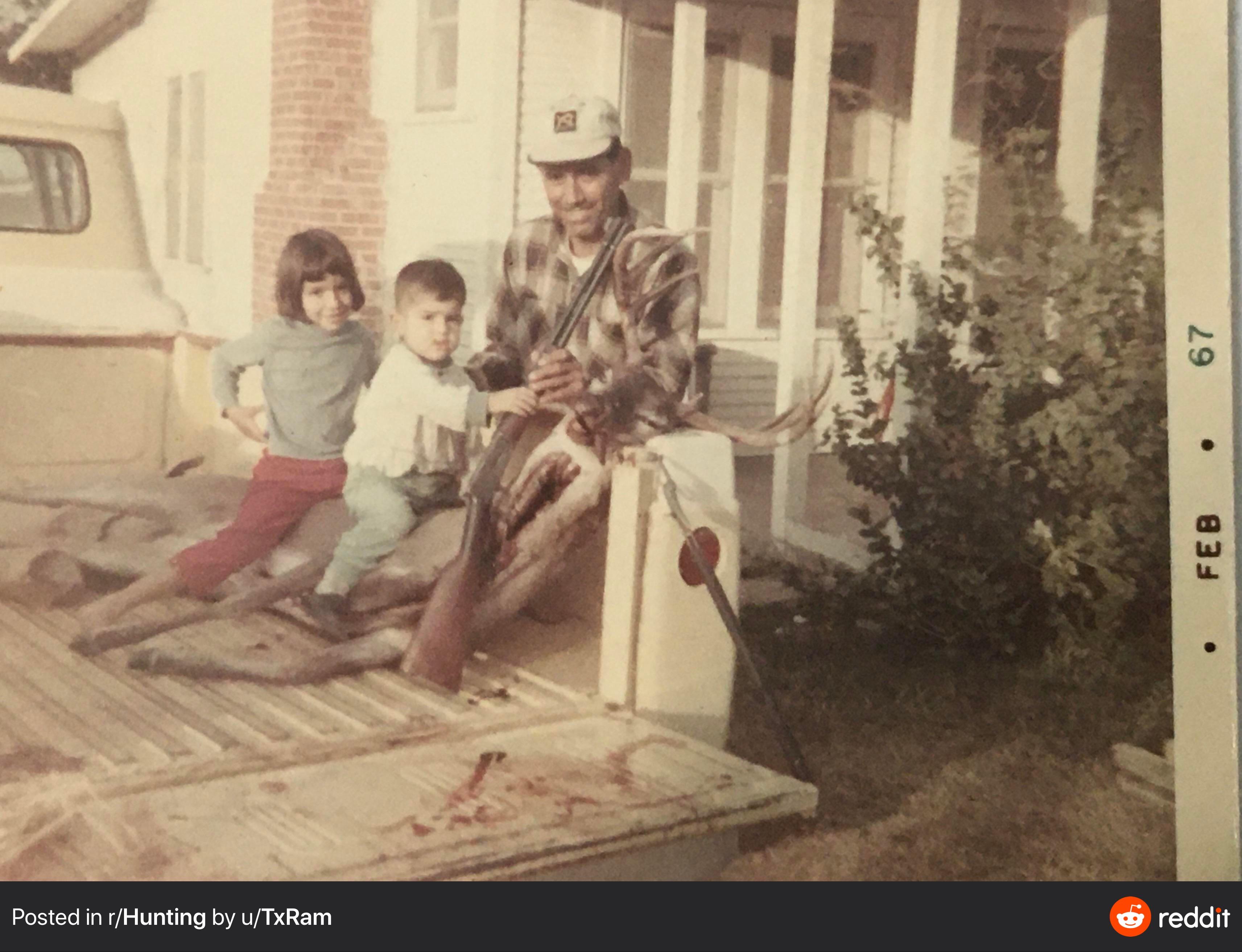 Old hunting photo of my Pops. Film developed in ‘67; white tail taken