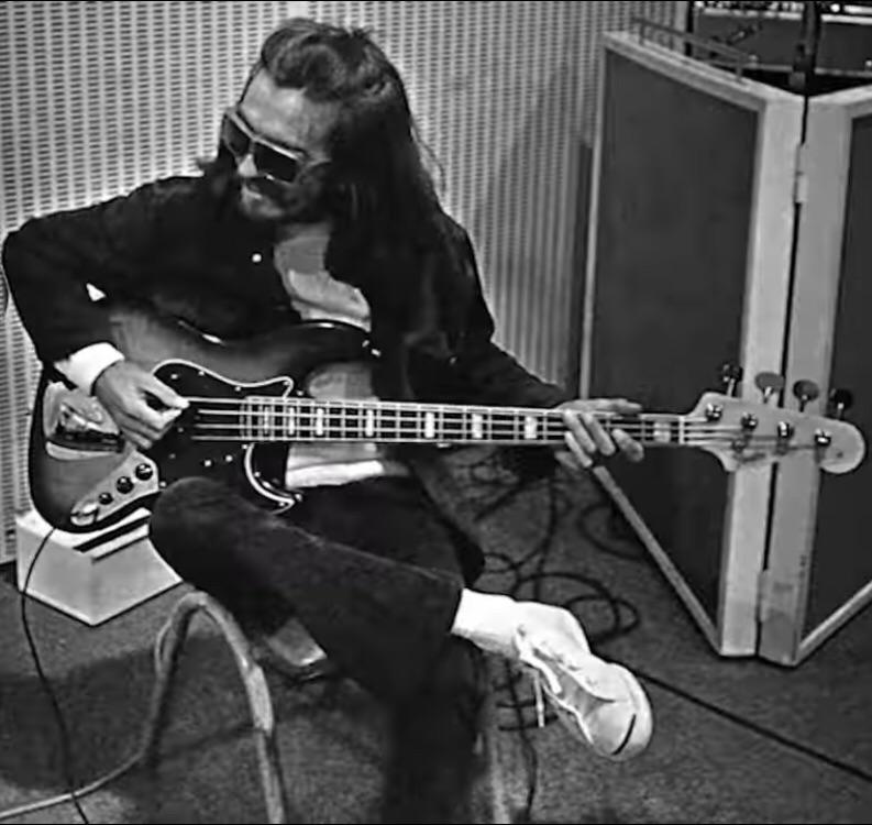 Harrison playing Bass during the session for Maxwell’s Sliver