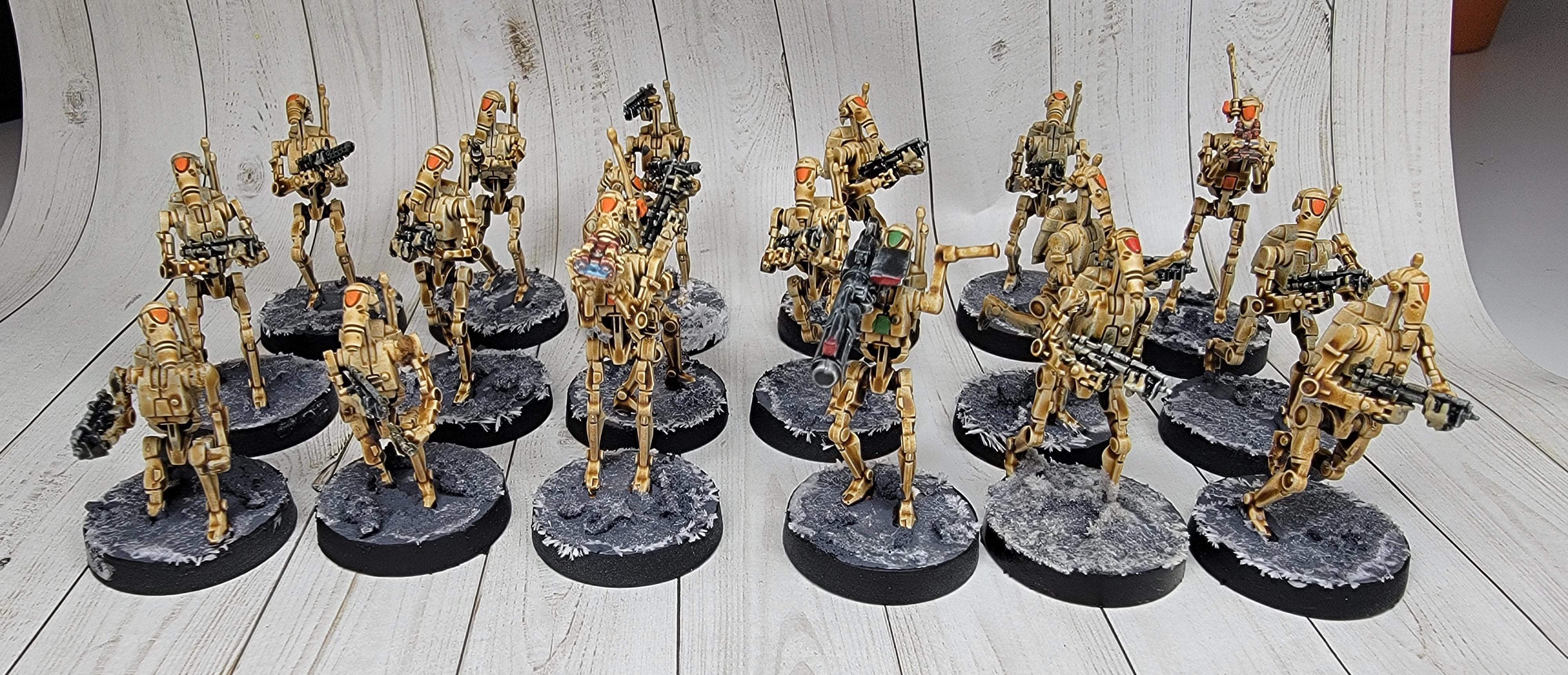 Finished paint my first Legion miniatures, the B1 Battle Droids from