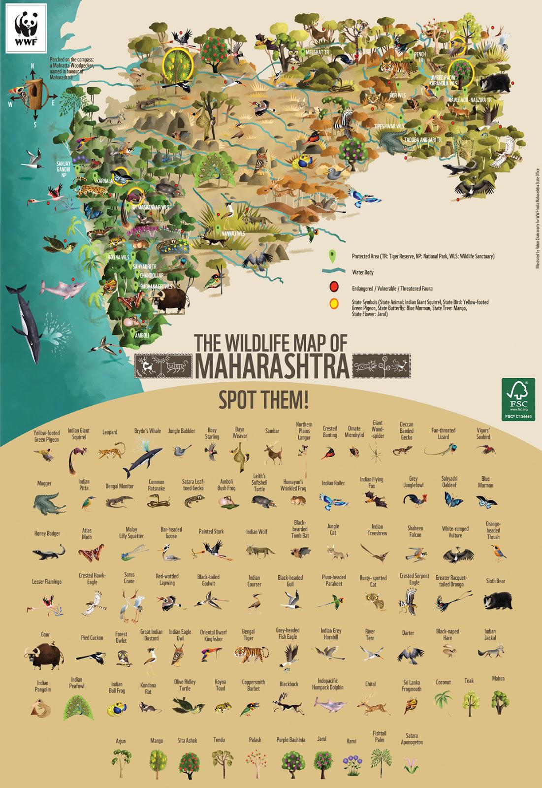 India Map with Animals, Wildlife Map of India ekdali.com