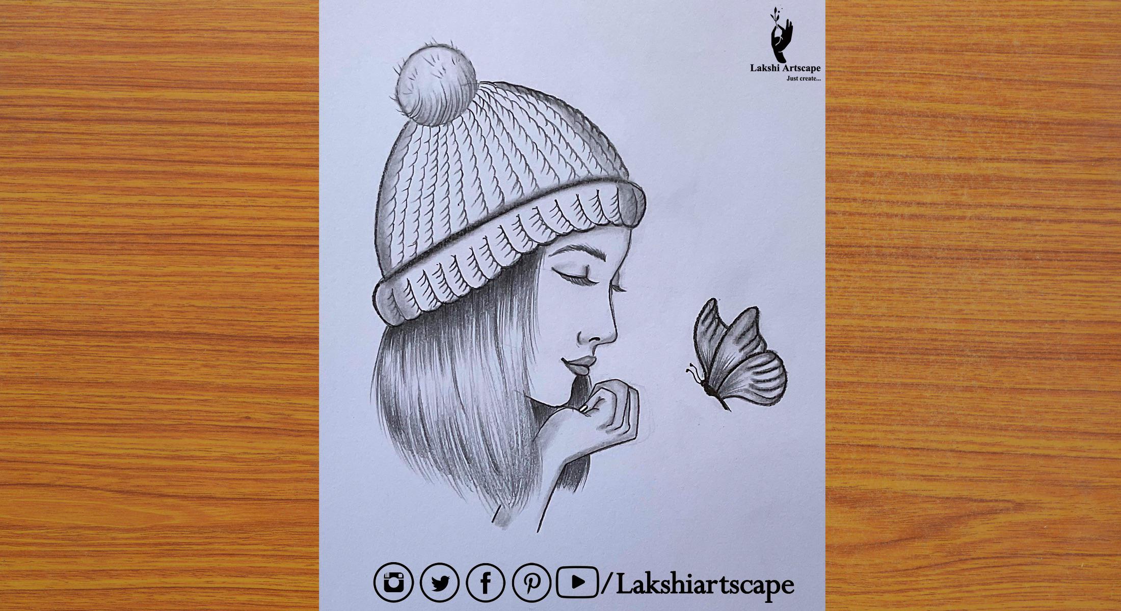 Girl with Butterfly pencil sketch learntodraw