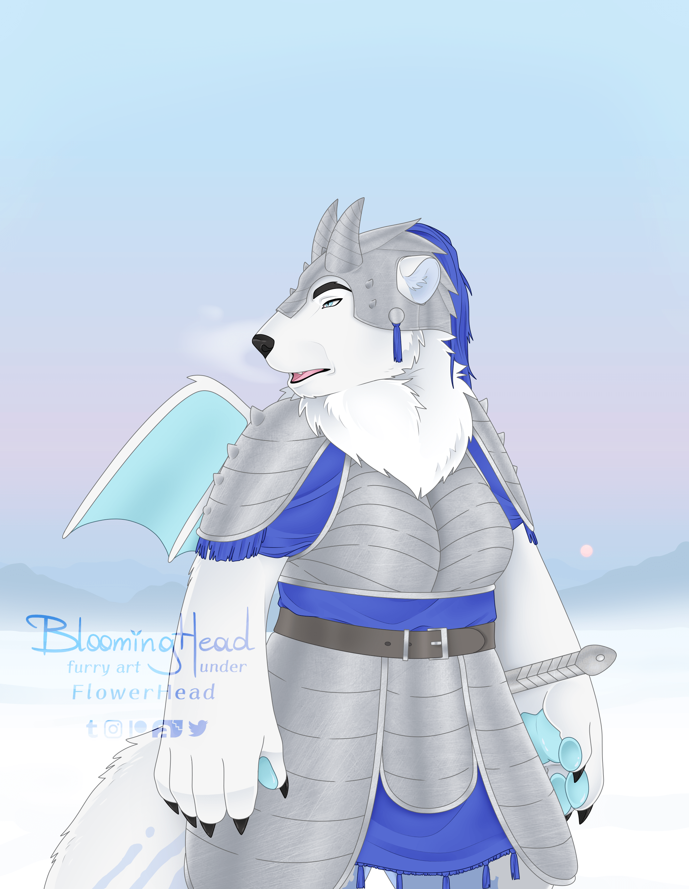 New OC Asta, polar bear dragon hybrid (my art, links in
