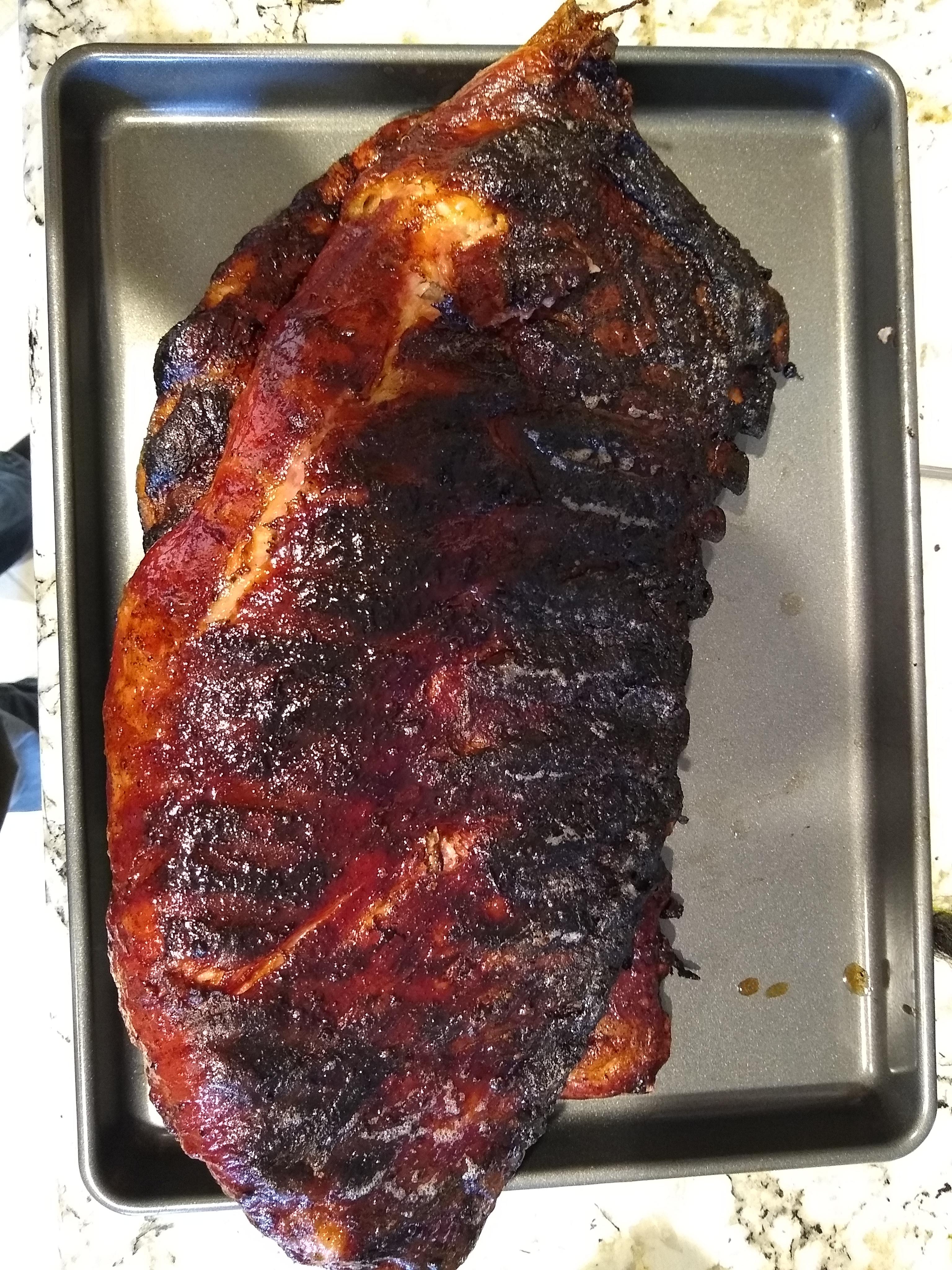 First time making ribs ever, brown sugar and apple cider with hickory