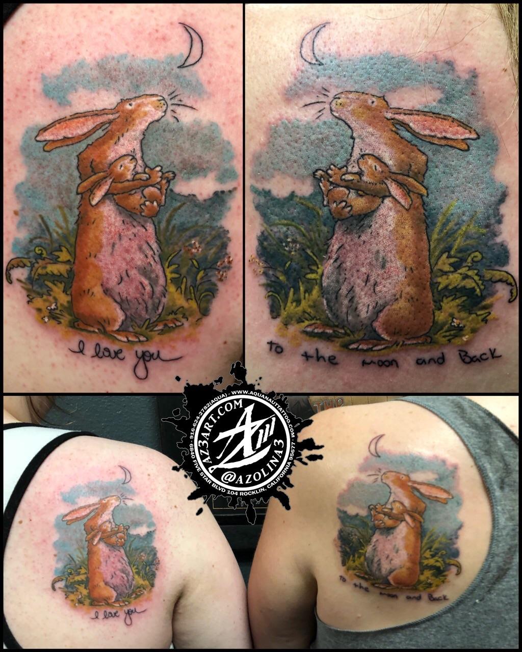 My mom and I got Guess How Much I Love You tattoos. Done