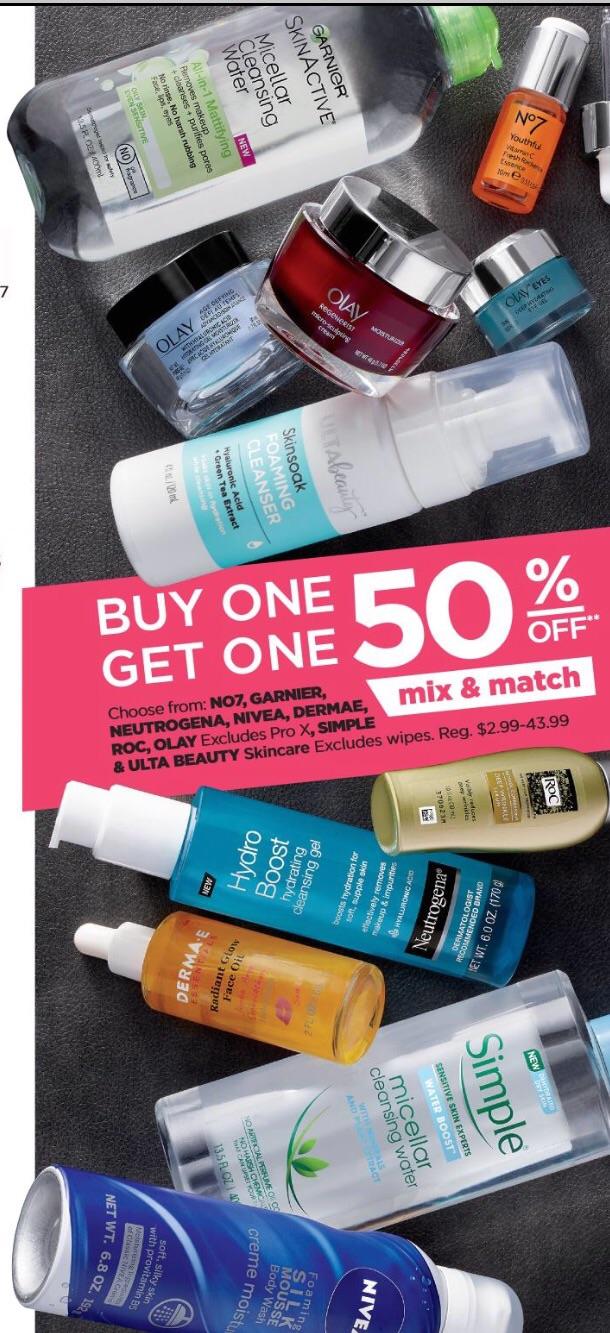 ULTA online & instore BOGO 50 select nonprestige skincare. +20 off