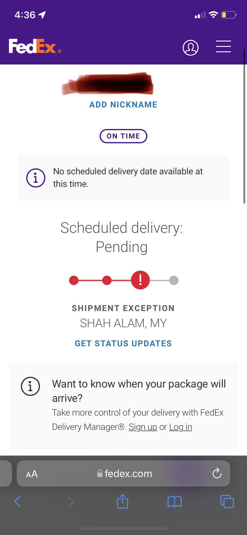 My shipment has been like this with a week with the red exclamation
