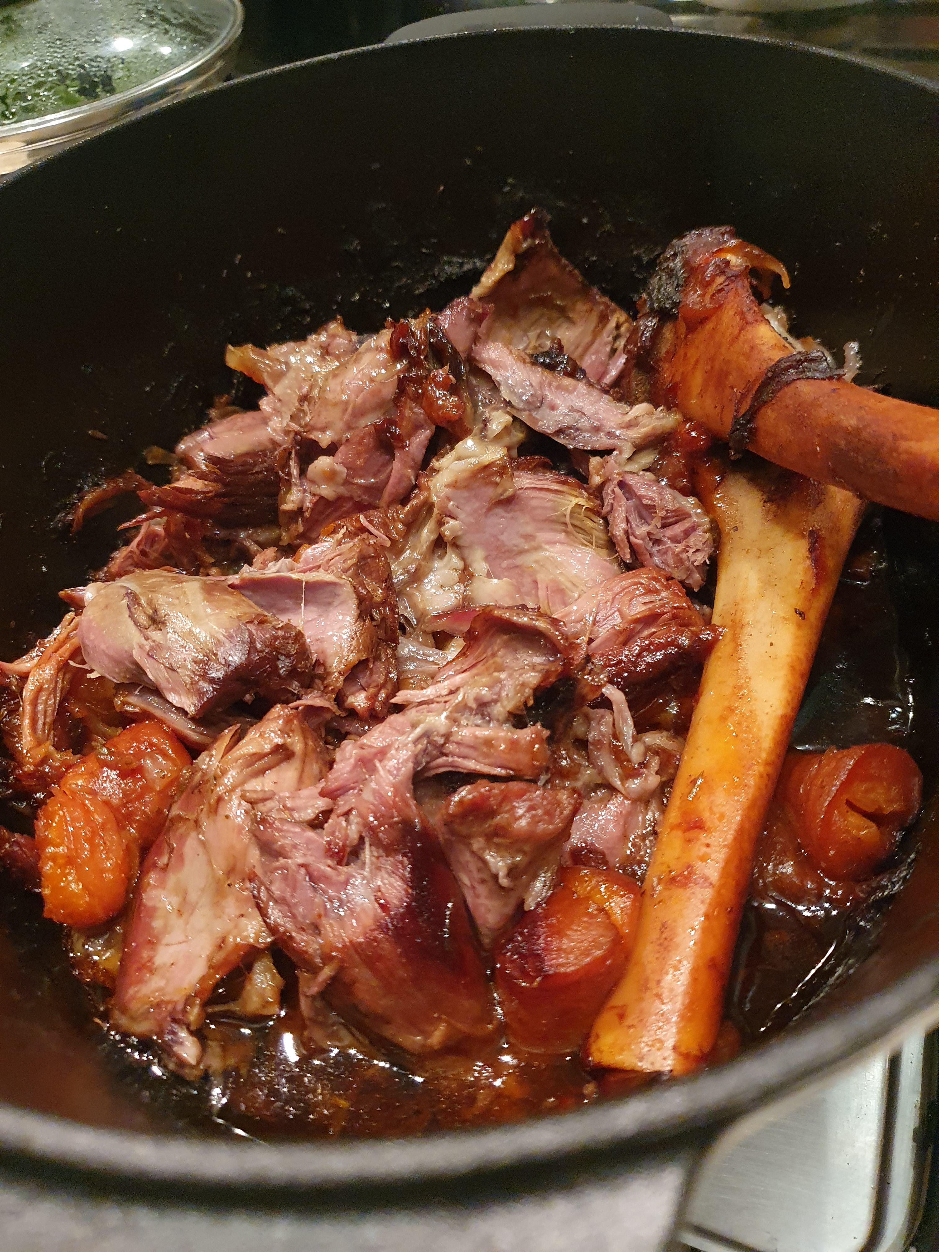 [Homemade] 6 hour dutch oven lamb shanks r/food