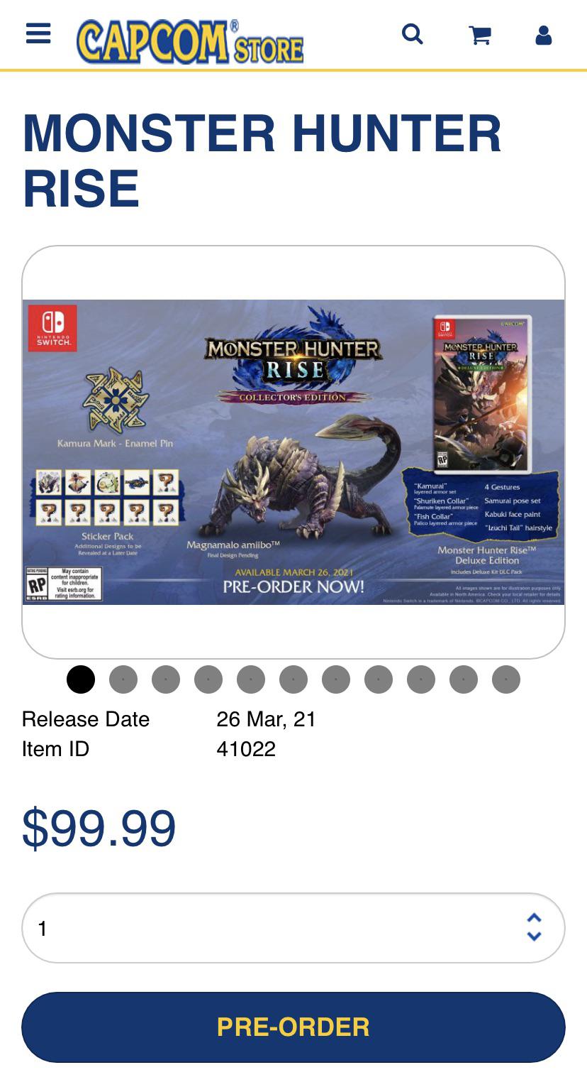 Monster Hunter Rise Collectors Edition open for preorders on