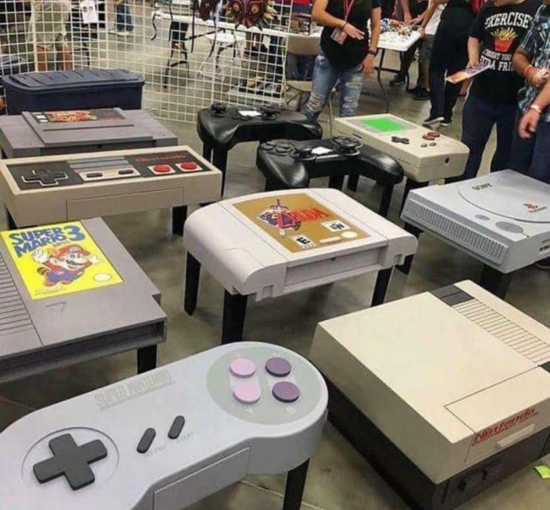Nintendo and Playstation coffee tables. r/pics