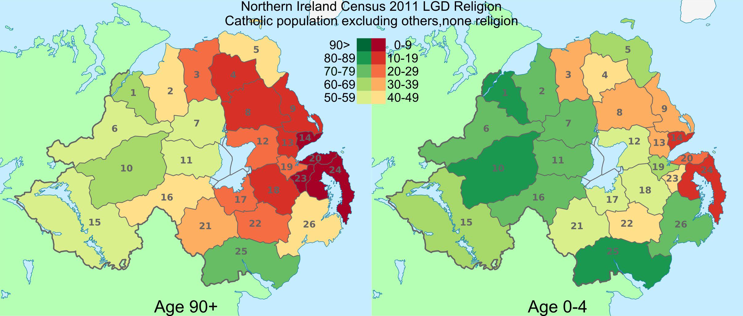 Northern Ireland ; religion by age group r/MapPorn