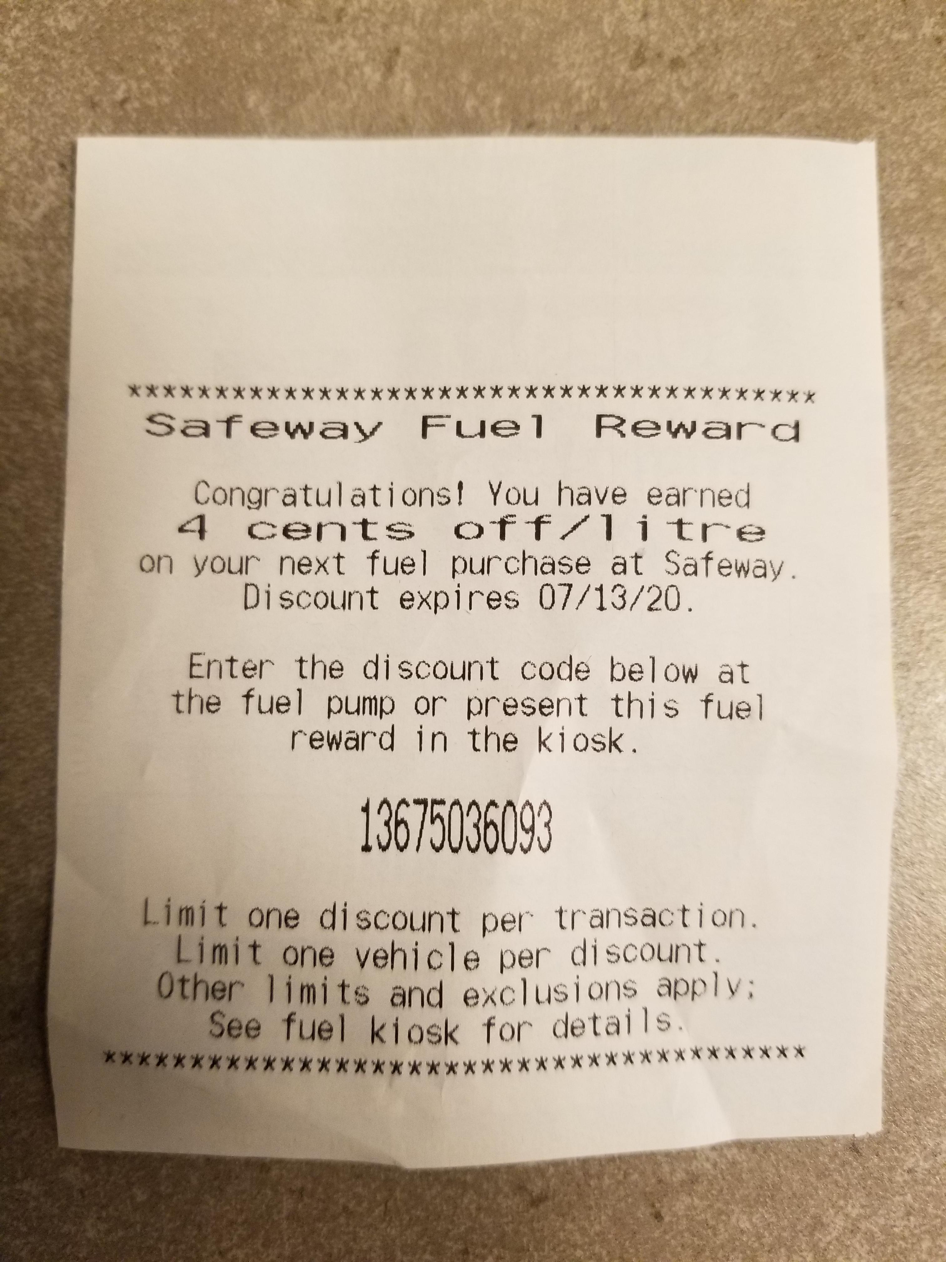 Safeway gas coupon r/Calgary