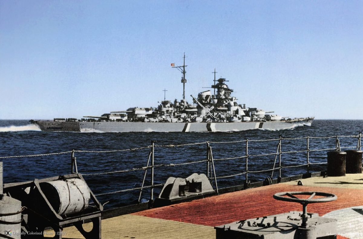 Bismarck as seen from Tirpitz. Unknown date and location. r