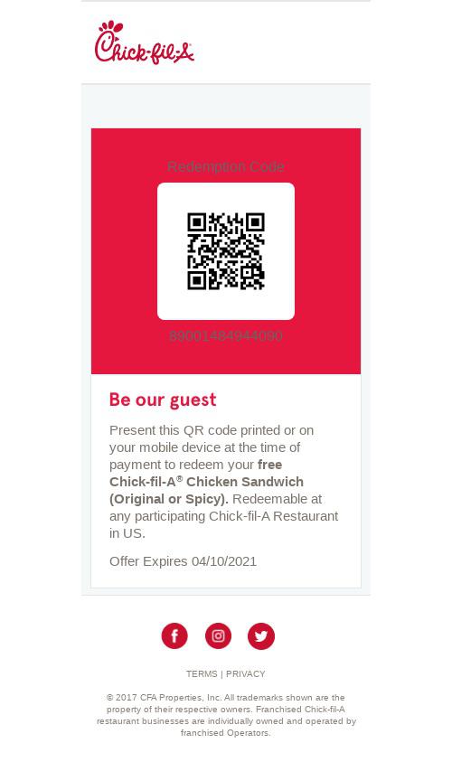 Free ChickfilA code lol who want got it r/henos