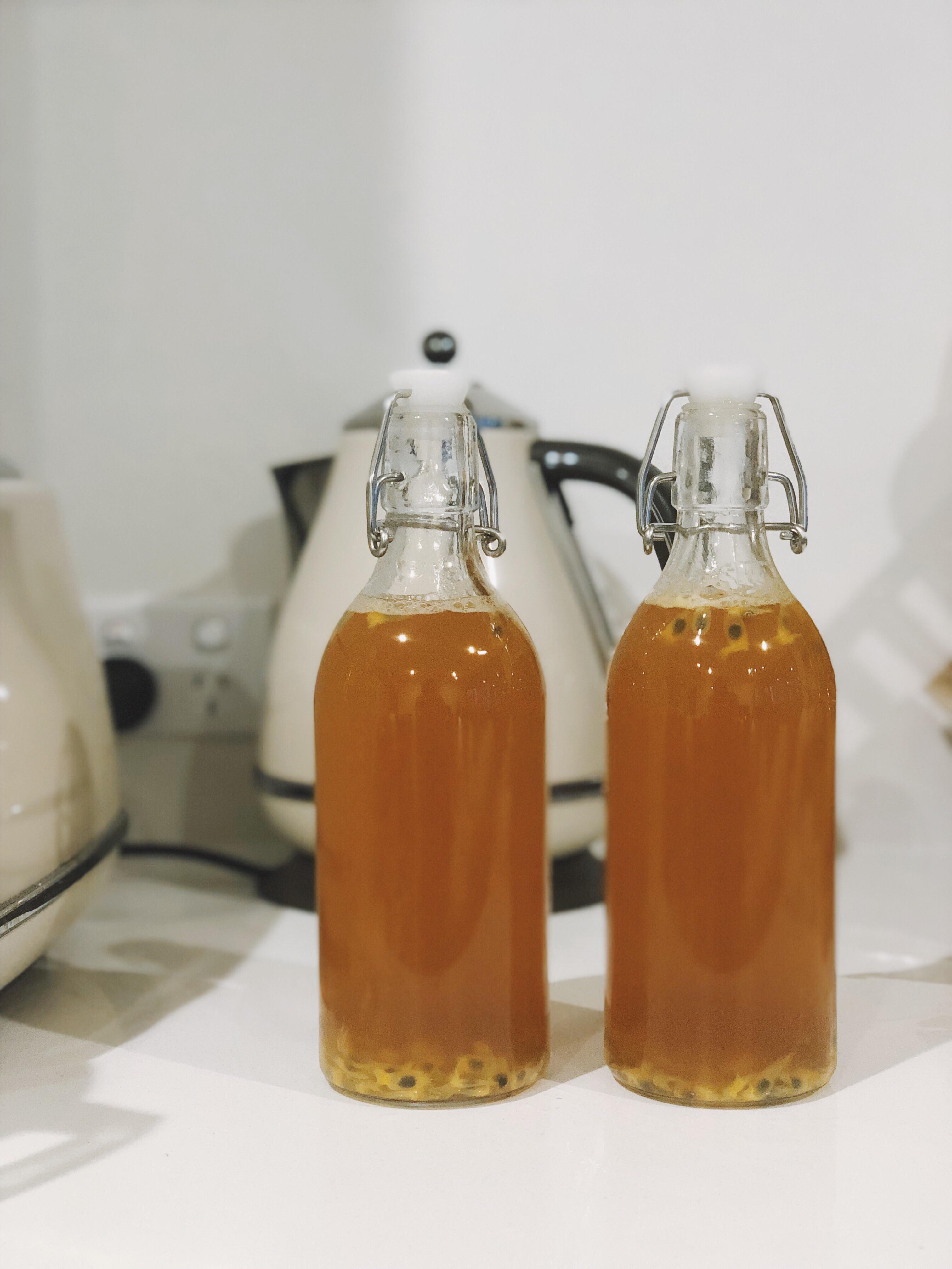 Passionfruit kombucha with black tea. First time ever brewing, thanks