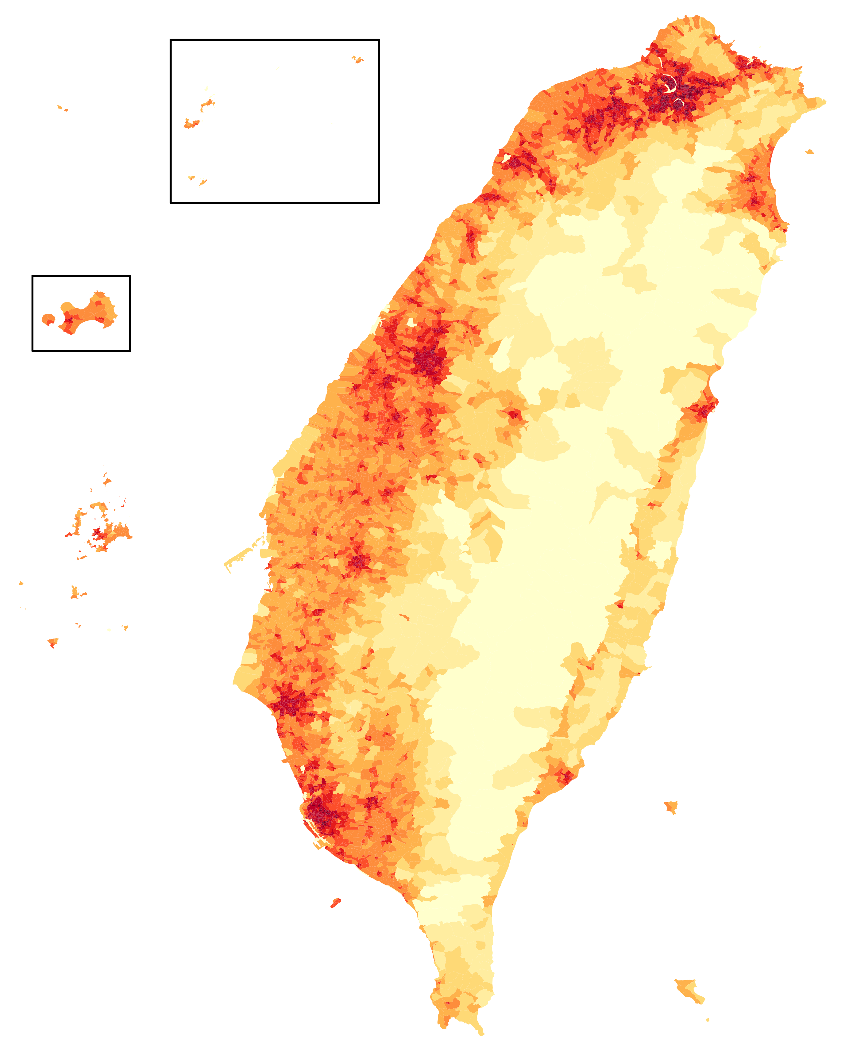 Population density map of Taiwan r/MapPorn