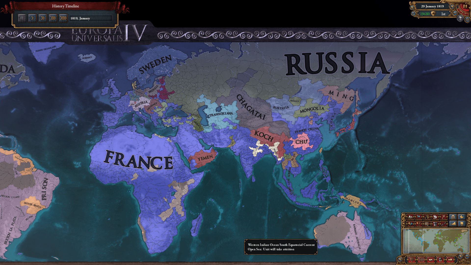 WC attempt as Brittany > France (shifted at 1760) Check colonial
