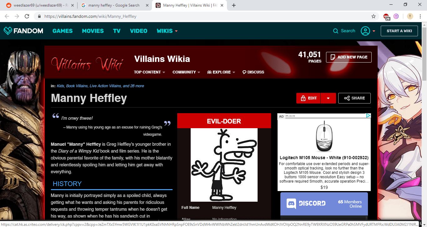 There is a whole page on the Villians Wiki dedicated to Manny Heffley