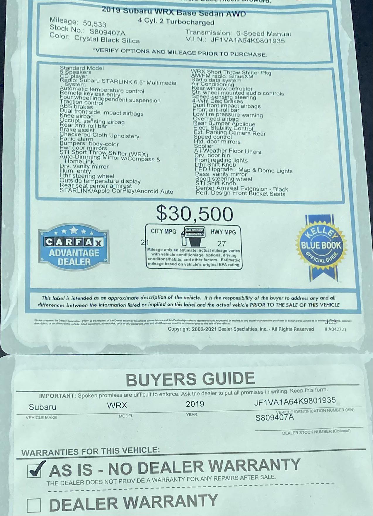 WRX prices to the moon. Picture taken at a Subaru dealer, no new cars